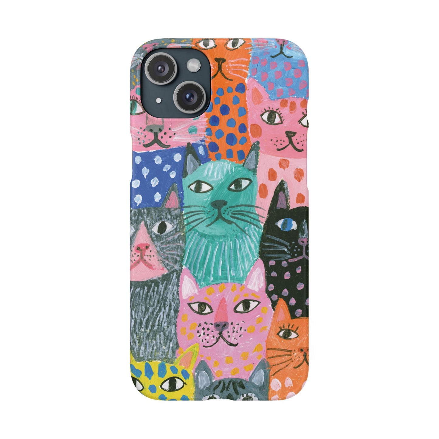 Colorful Cat Pattern Phone Case – Cute Multicolor Kitty Snap Case
