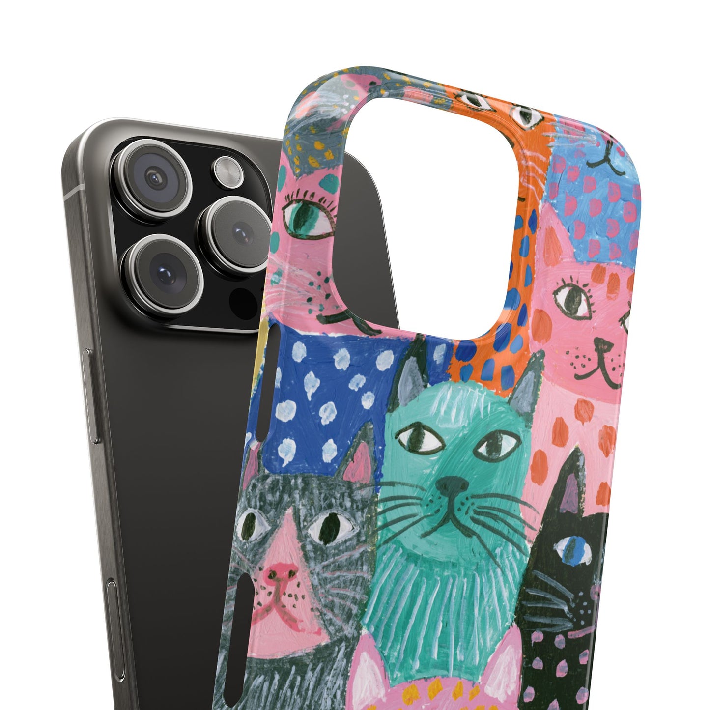 Colorful Cat Pattern Phone Case – Cute Multicolor Kitty Snap Case
