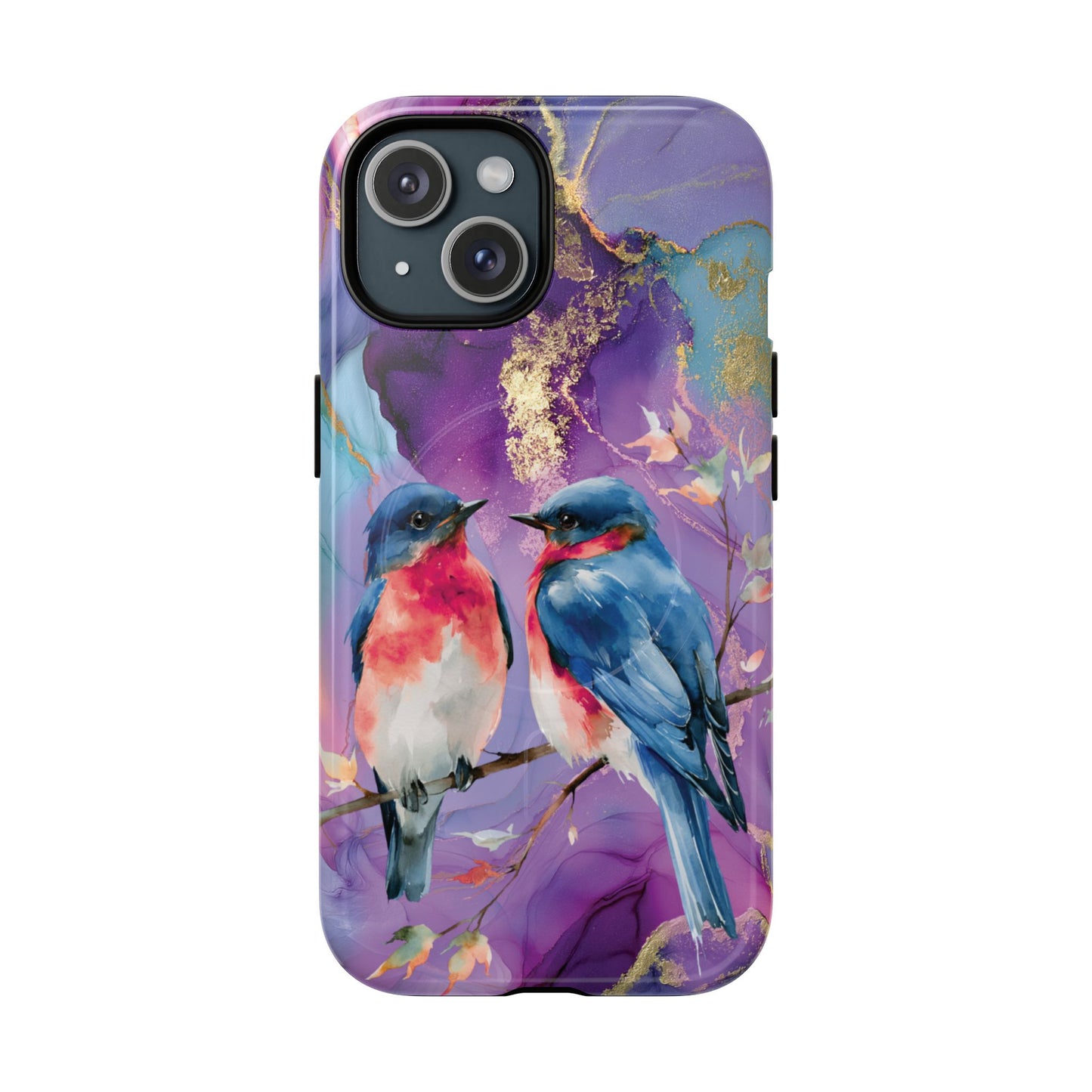 Bird Pair Tough Magnetic Phone Case — Purple Watercolor Floral Design
