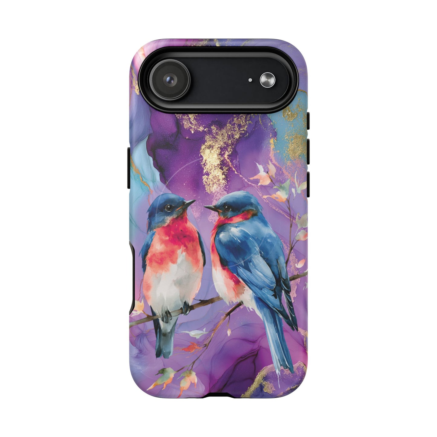Bird Pair Tough Magnetic Phone Case — Purple Watercolor Floral Design