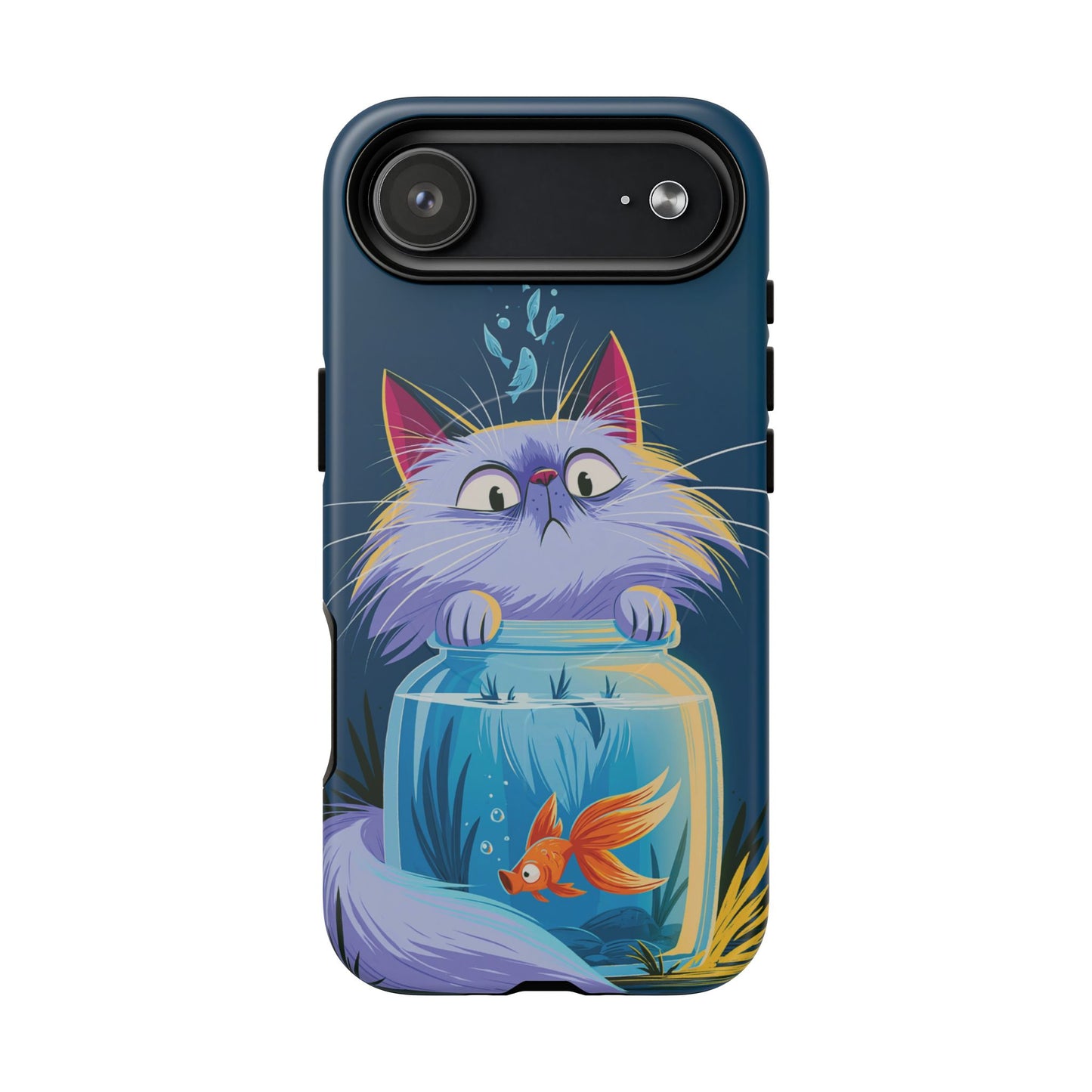 Magnetic Tough Phone Case — Playful Cat & Goldfish Illustration