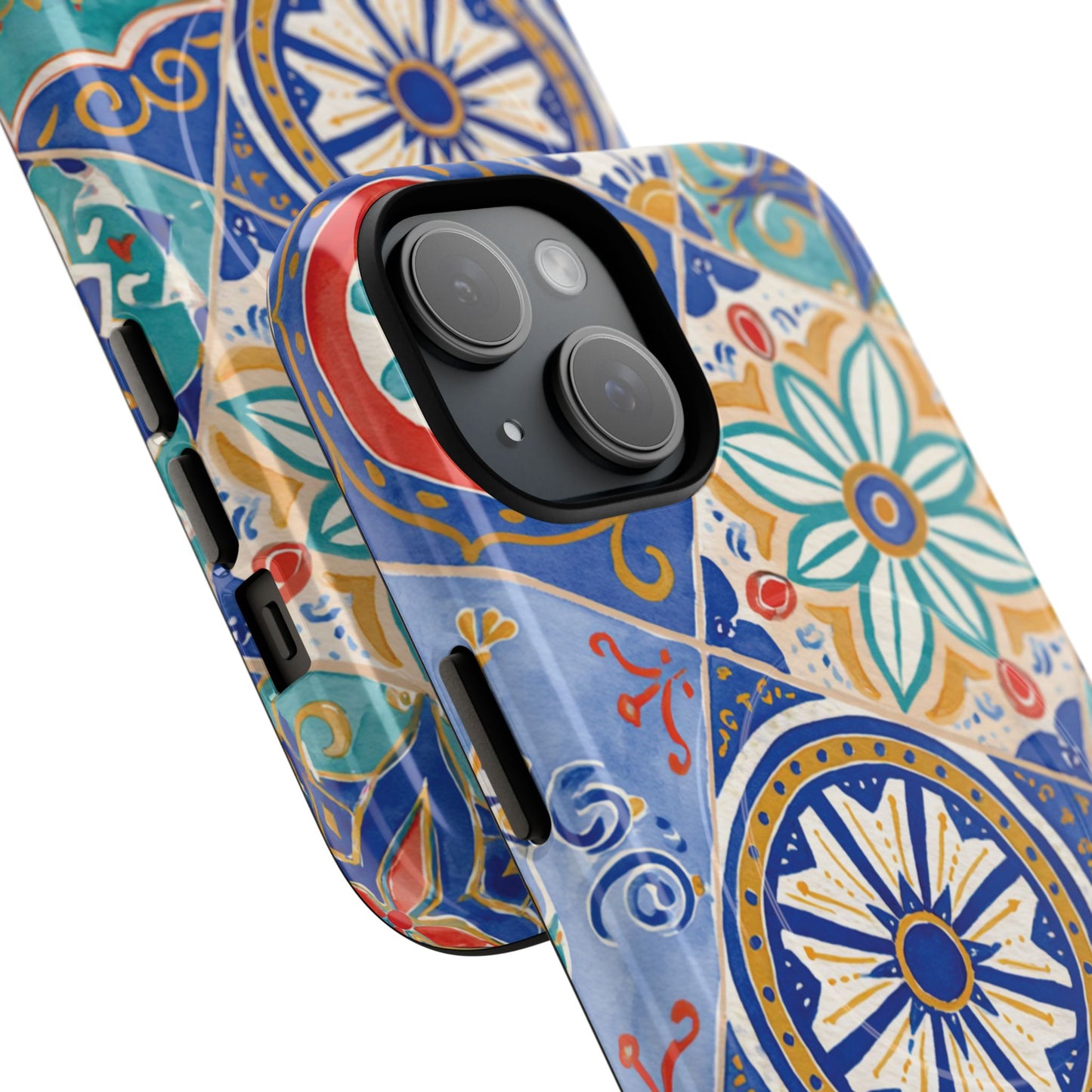 Mediterranean Tile Magnetic Phone Case — Blue Floral Mosaic Tough Case