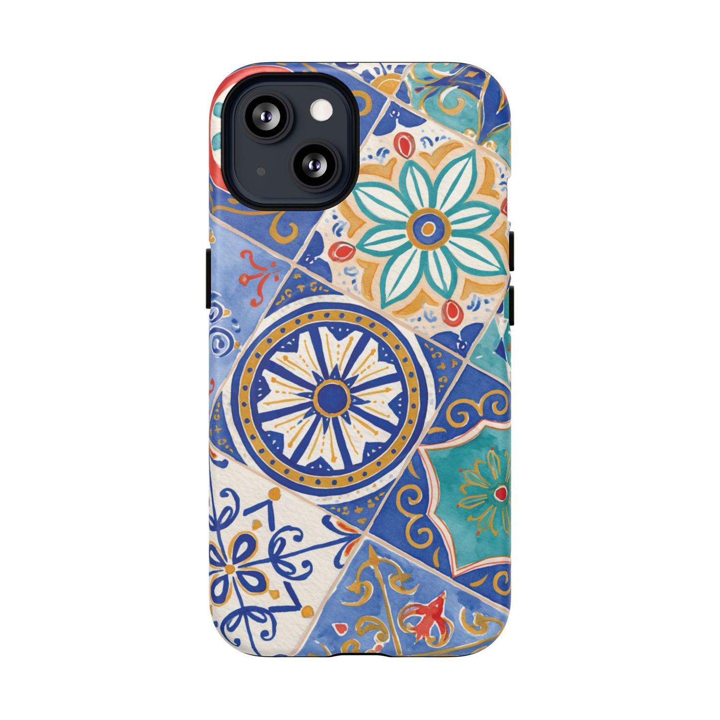 Mediterranean Tile Magnetic Phone Case — Blue Floral Mosaic Tough Case