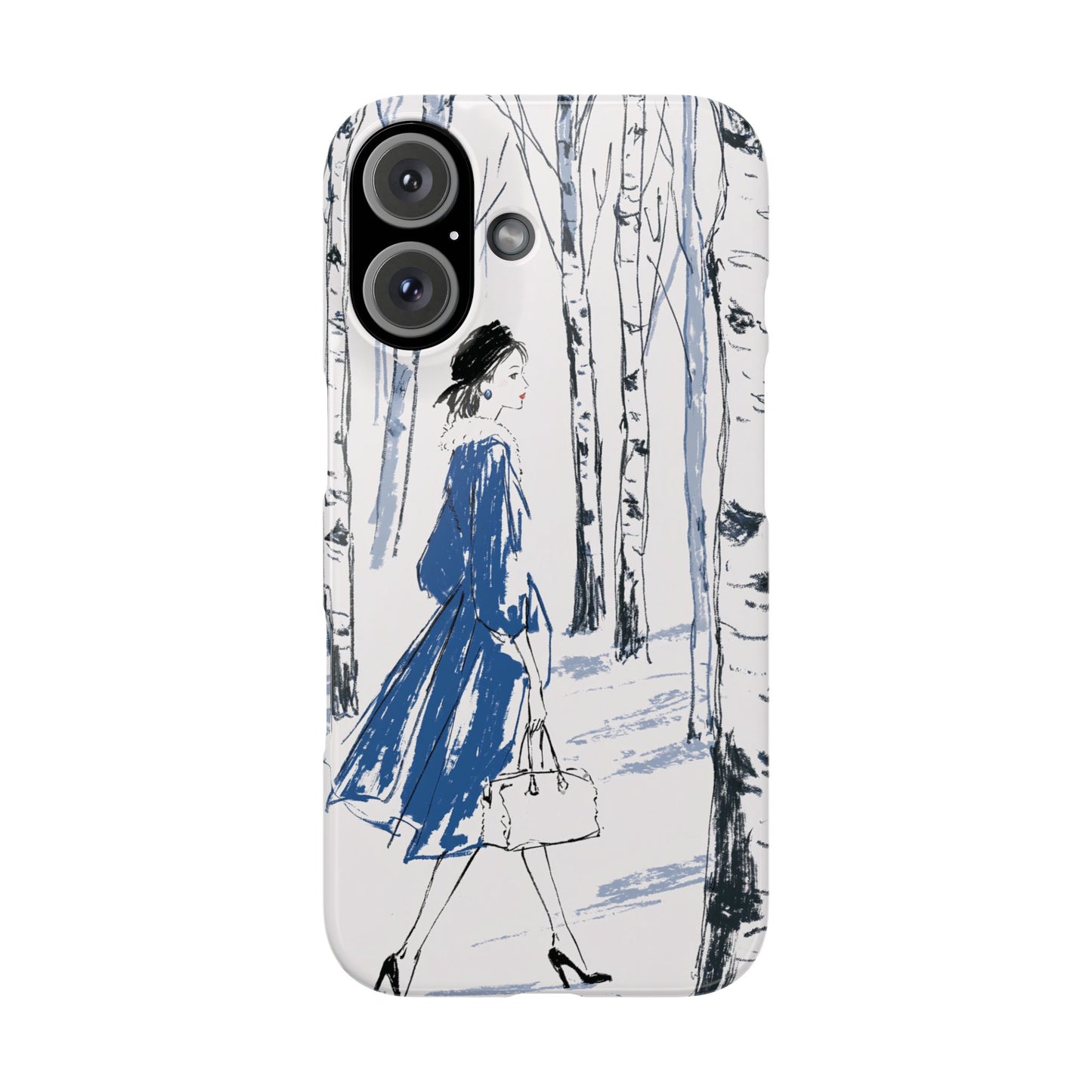 Birch Walk Phone Case — Stylish Blue Winter Illustration Snap Case