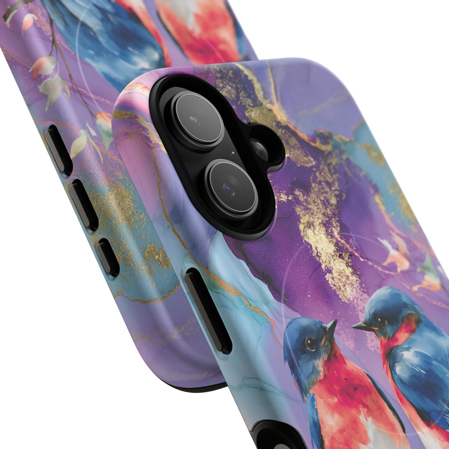 Bird Pair Tough Magnetic Phone Case — Purple Watercolor Floral Design
