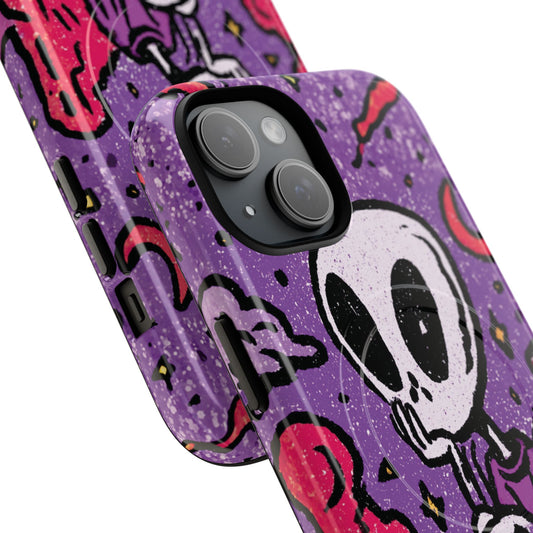 Alien Mushroom Phone Case — Cute Skeletal Space Illustration Tough Magnetic Case