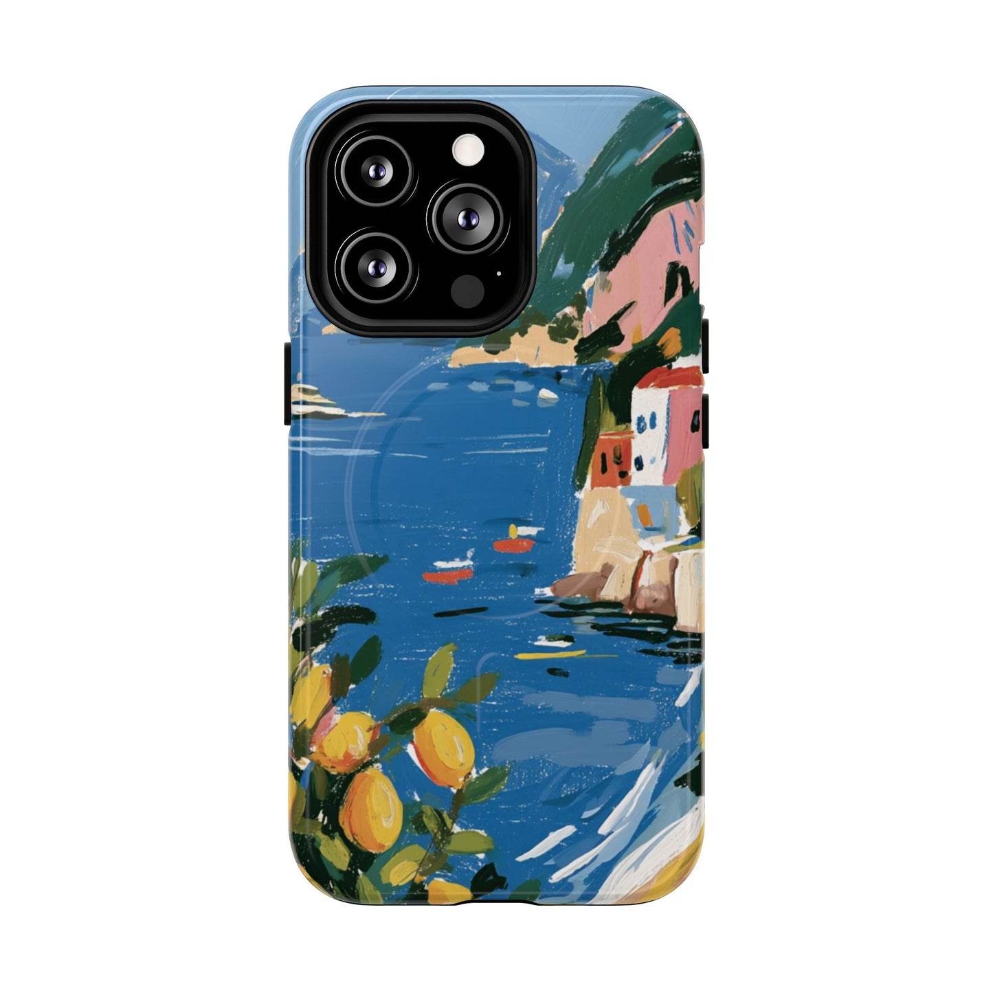 Mediterranean Seaside Phone Case — Painterly Lemon Coast Tough Magnetic Case