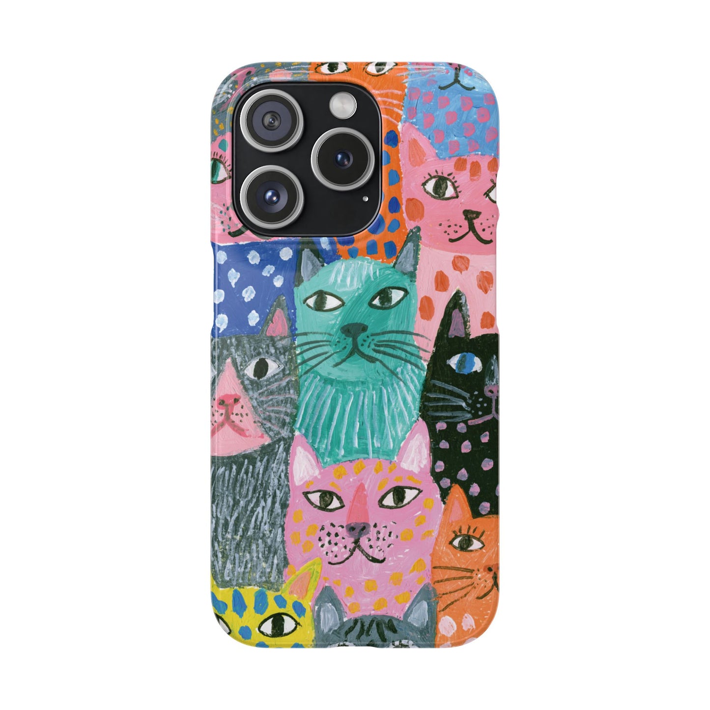 Colorful Cat Pattern Phone Case – Cute Multicolor Kitty Snap Case