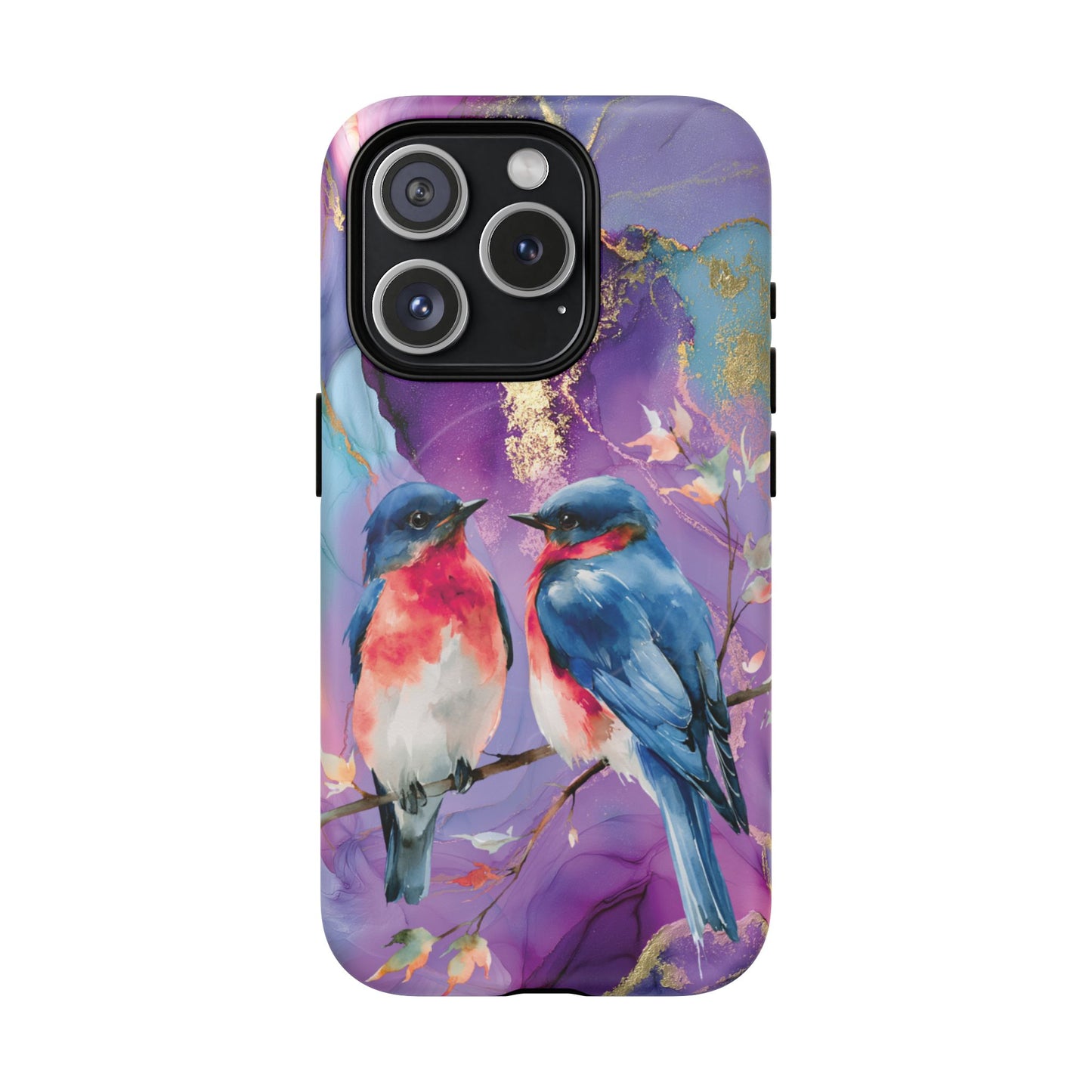 Bird Pair Tough Magnetic Phone Case — Purple Watercolor Floral Design