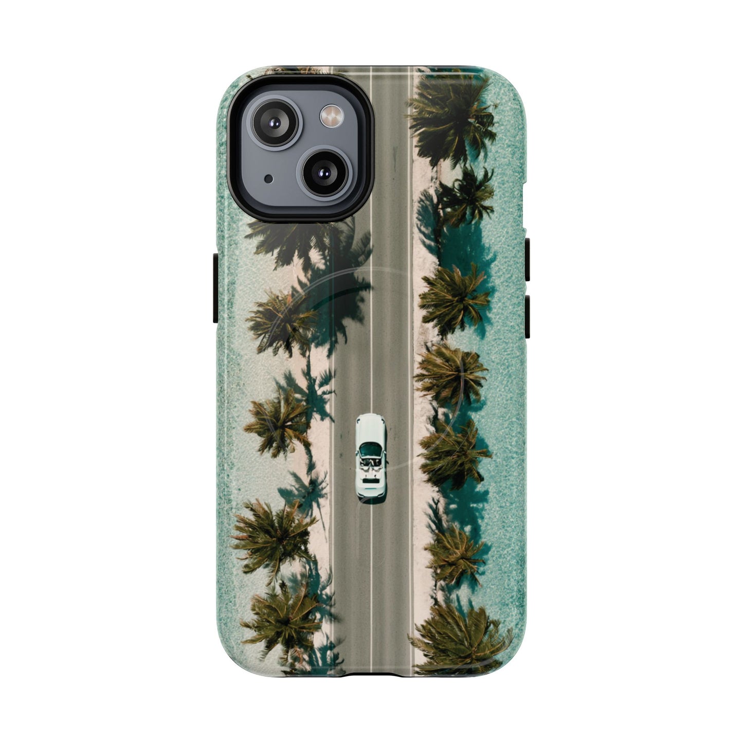 Palm Road Tough Magnetic Phone Case — Coastal Aerial Car Design