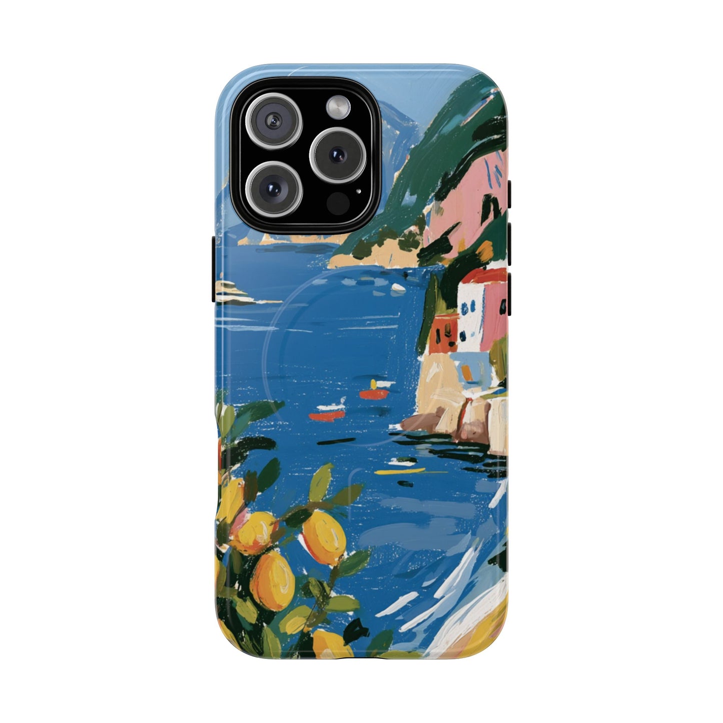 Mediterranean Seaside Phone Case — Painterly Lemon Coast Tough Magnetic Case