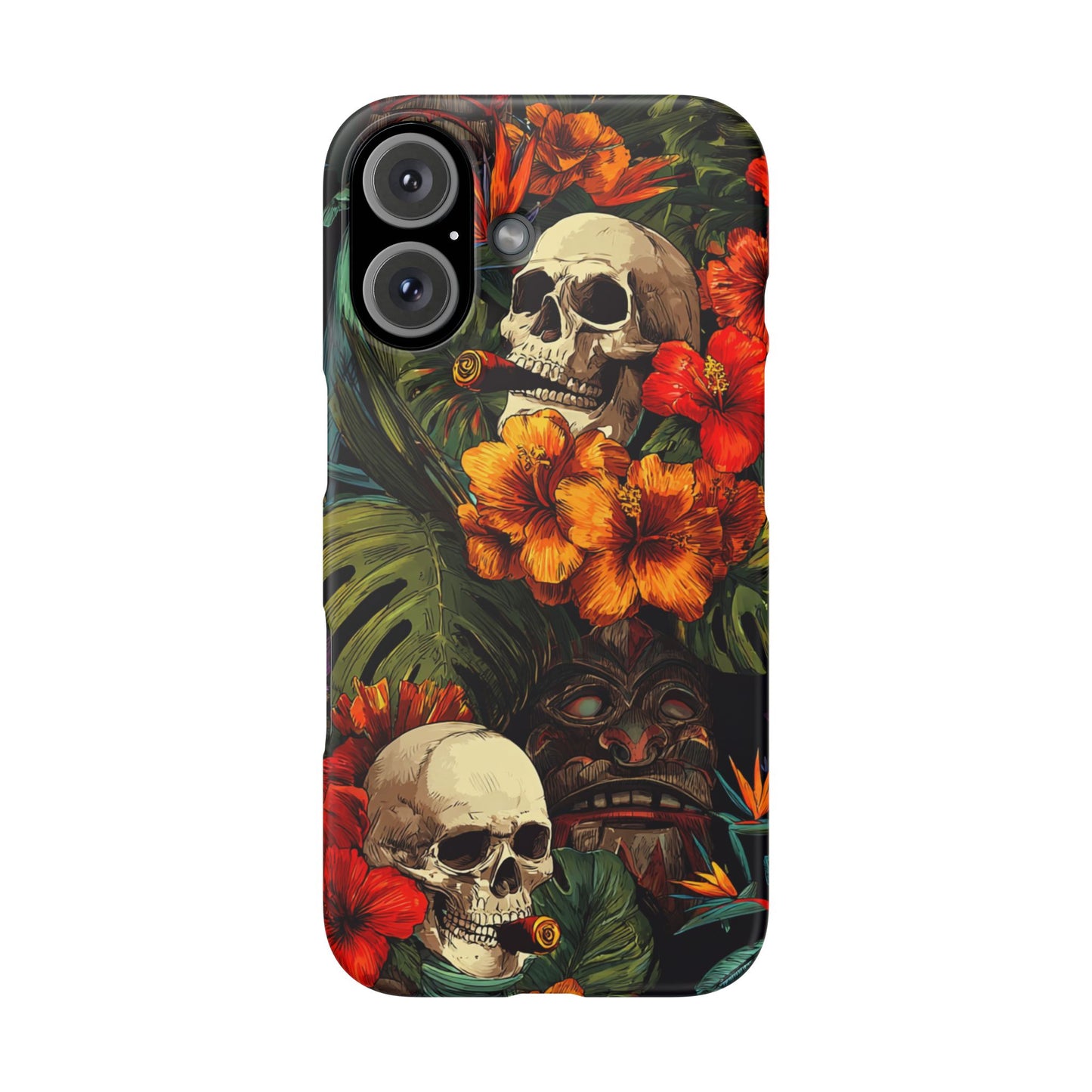 Tropical Skull Phone Case - Vibrant Floral Design, Skull Case for iPhone, Unique Tropical Art, Gift for Beach Lovers, Halloween Decor