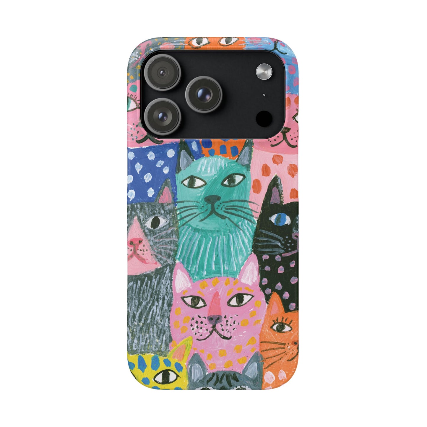 Colorful Cat Pattern Phone Case – Cute Multicolor Kitty Snap Case