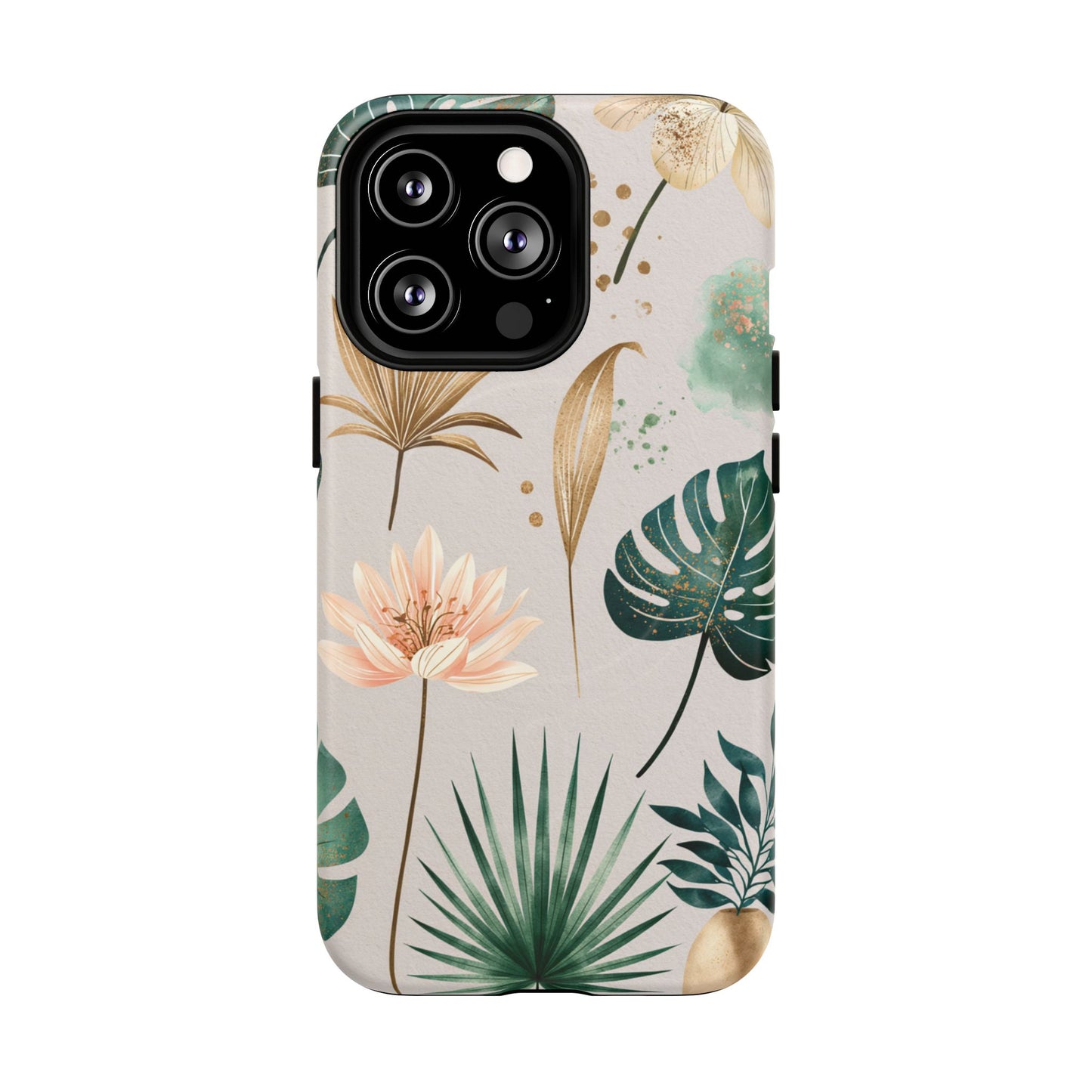 Floral Tropical Tough Magnetic Phone Case — Green Palm & Gold Leaf Design