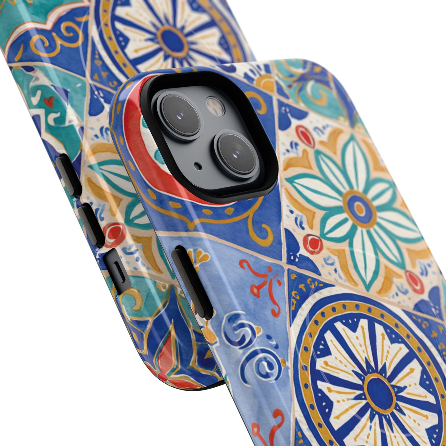 Mediterranean Tile Magnetic Phone Case — Blue Floral Mosaic Tough Case