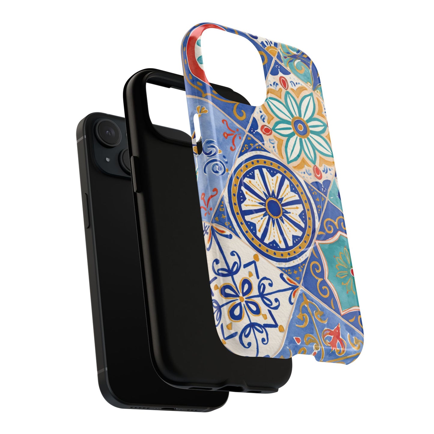 Mediterranean Tile Magnetic Phone Case — Blue Floral Mosaic Tough Case