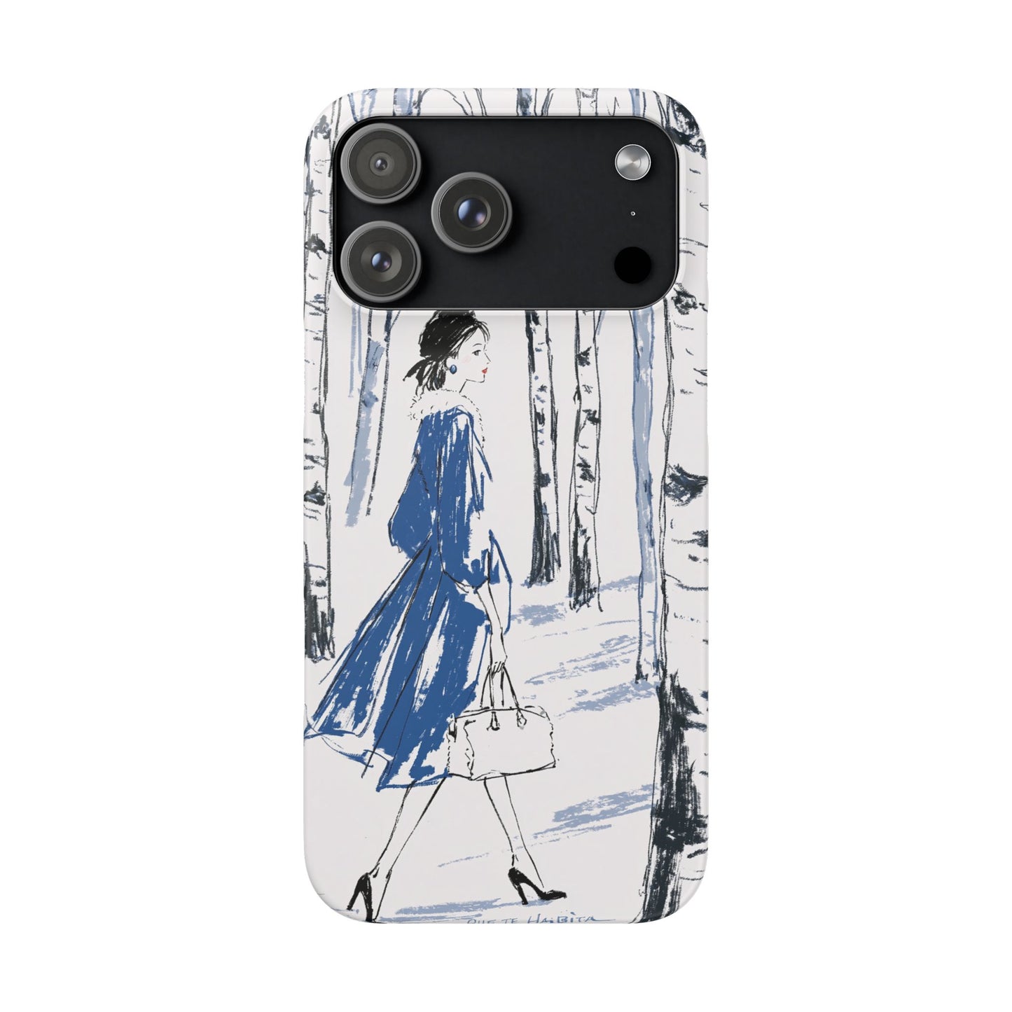 Birch Walk Phone Case — Stylish Blue Winter Illustration Snap Case