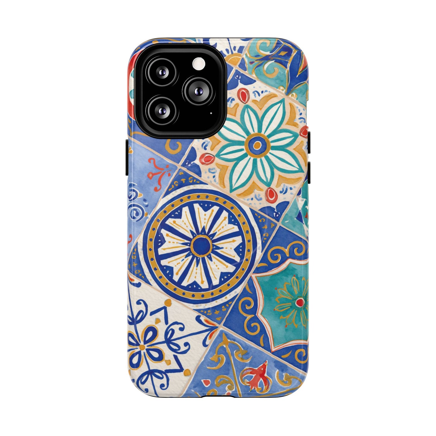 Mediterranean Tile Magnetic Phone Case — Blue Floral Mosaic Tough Case