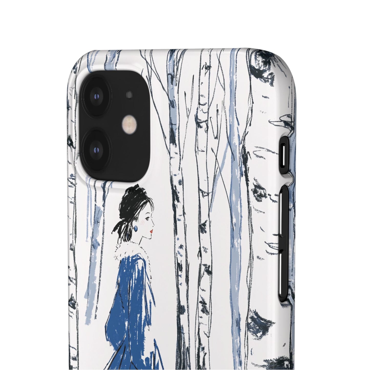 Birch Walk Phone Case — Stylish Blue Winter Illustration Snap Case