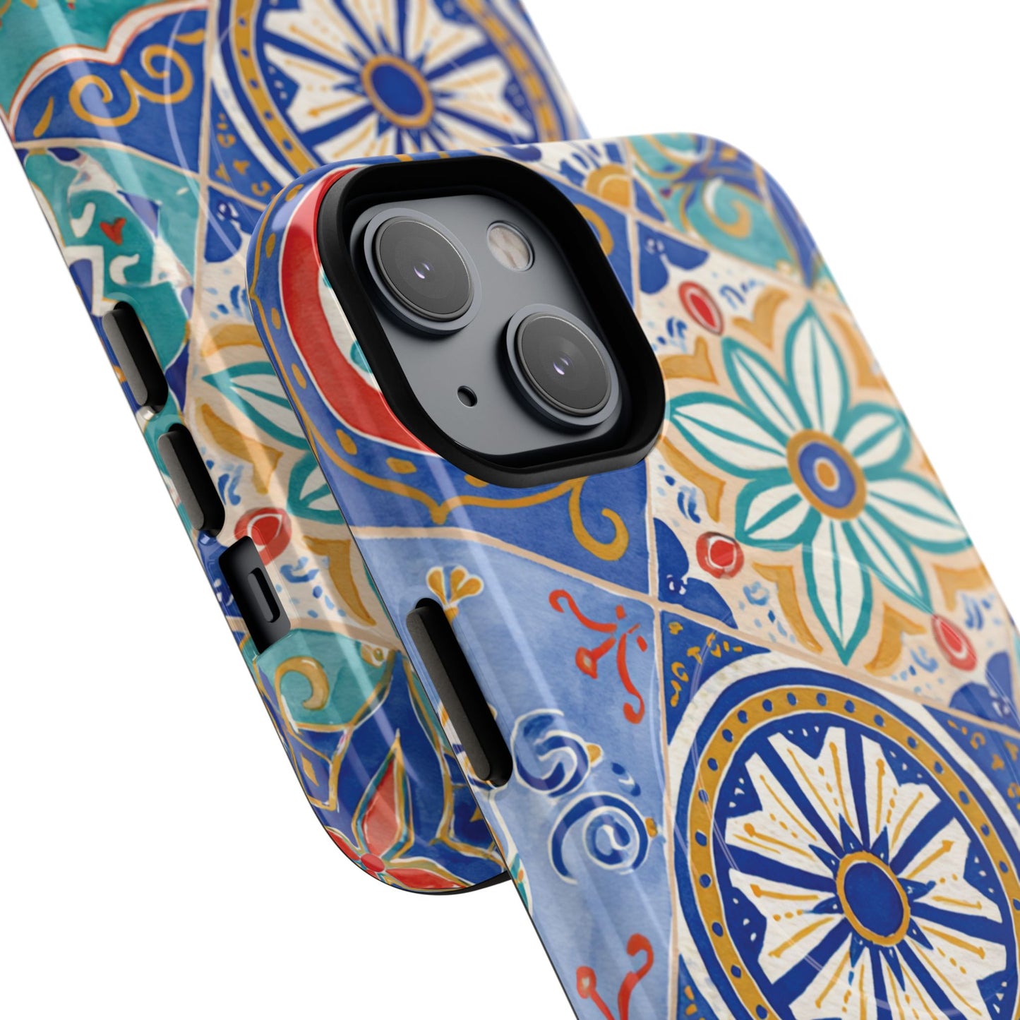 Mediterranean Tile Magnetic Phone Case — Blue Floral Mosaic Tough Case