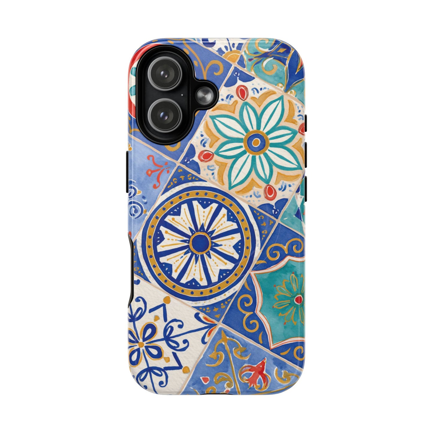 Mediterranean Tile Magnetic Phone Case — Blue Floral Mosaic Tough Case