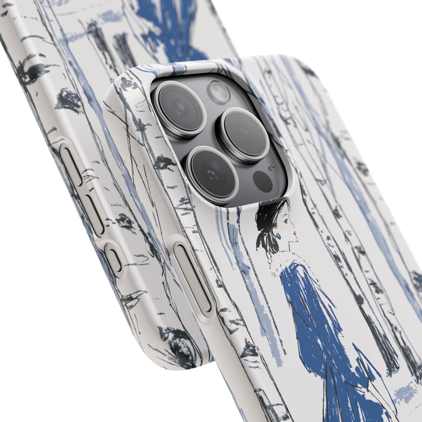 Birch Walk Phone Case — Stylish Blue Winter Illustration Snap Case