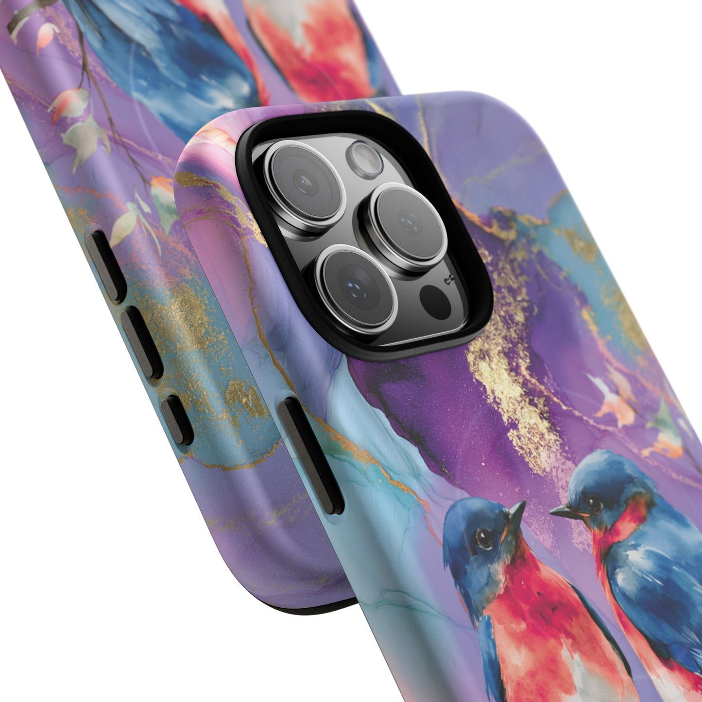 Bird Pair Tough Magnetic Phone Case — Purple Watercolor Floral Design