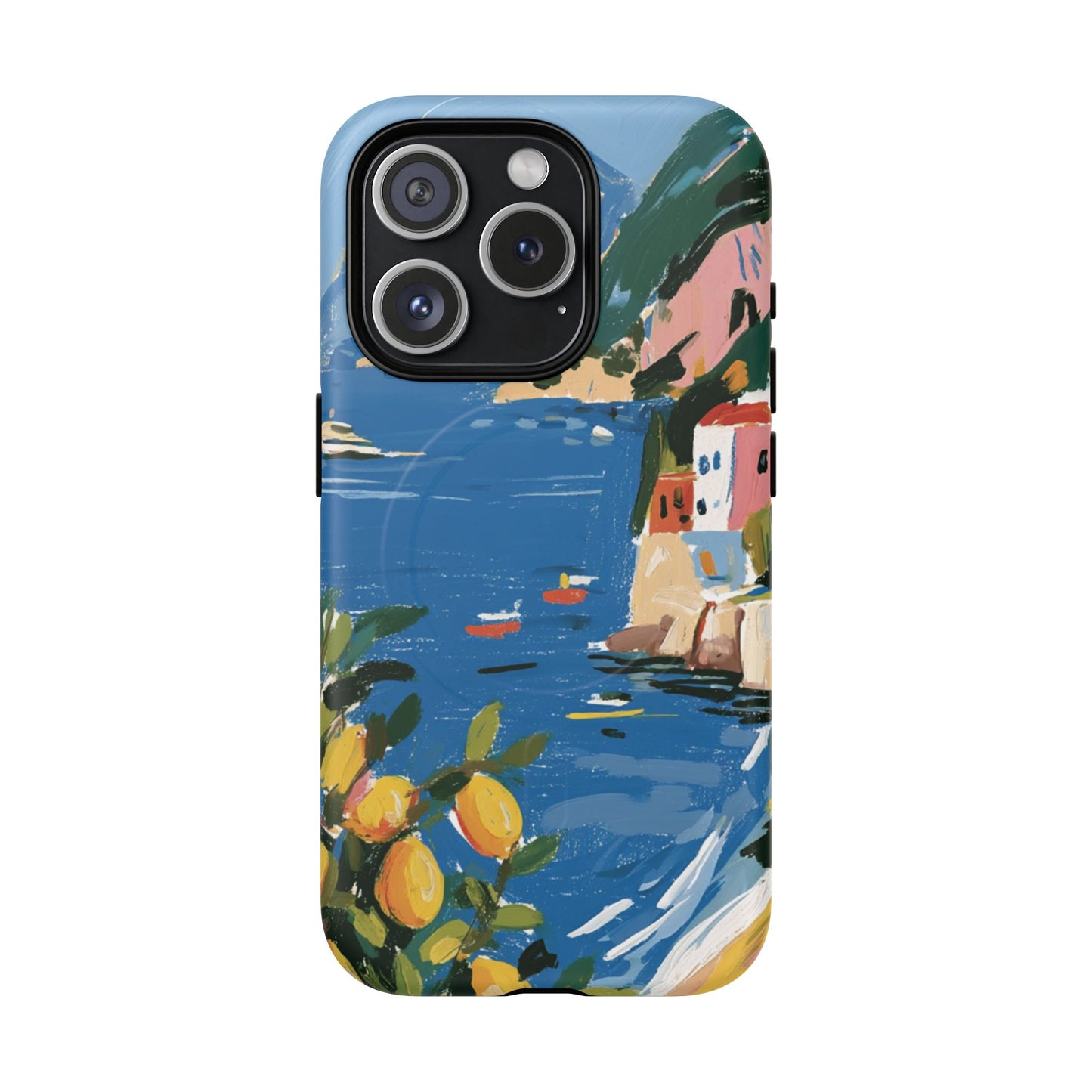Mediterranean Seaside Phone Case — Painterly Lemon Coast Tough Magnetic Case