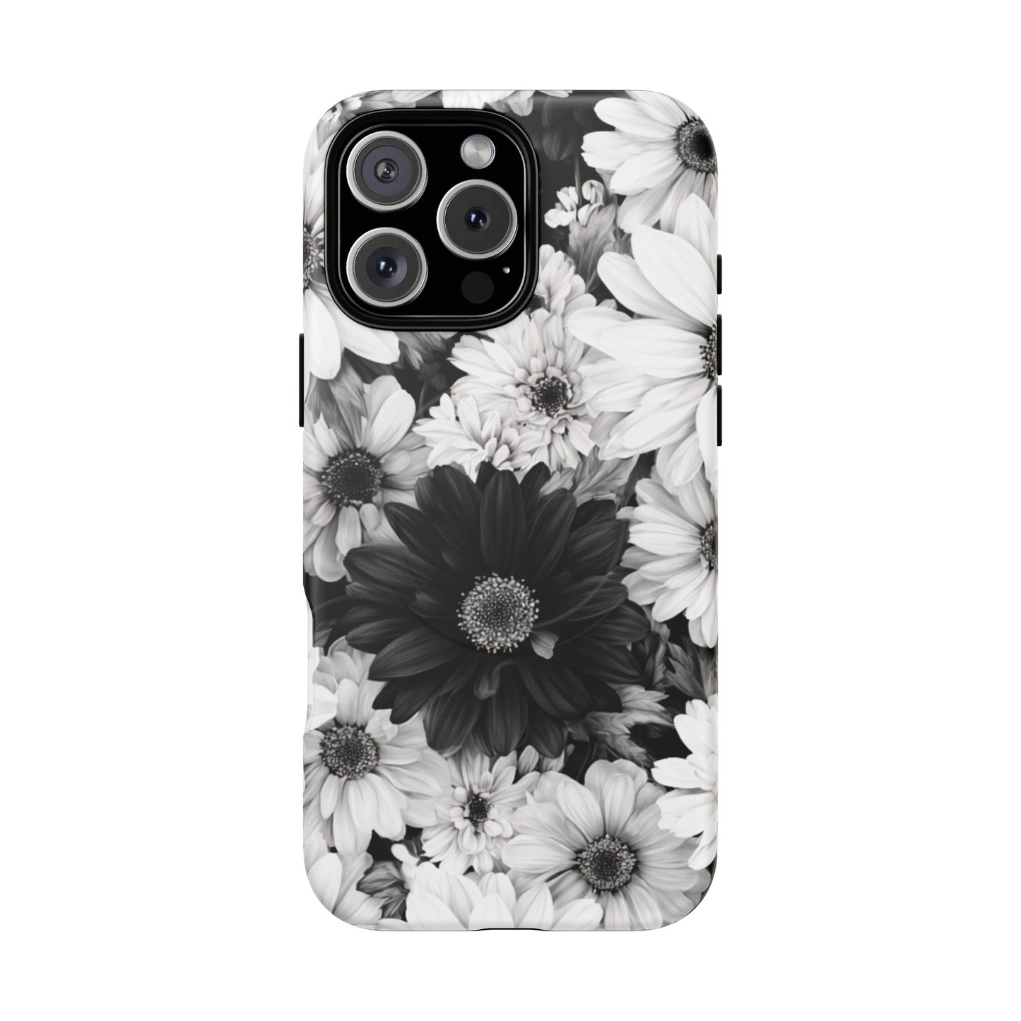 Black & White Floral Tough Magnetic Phone Case — Monochrome Daisy Protection