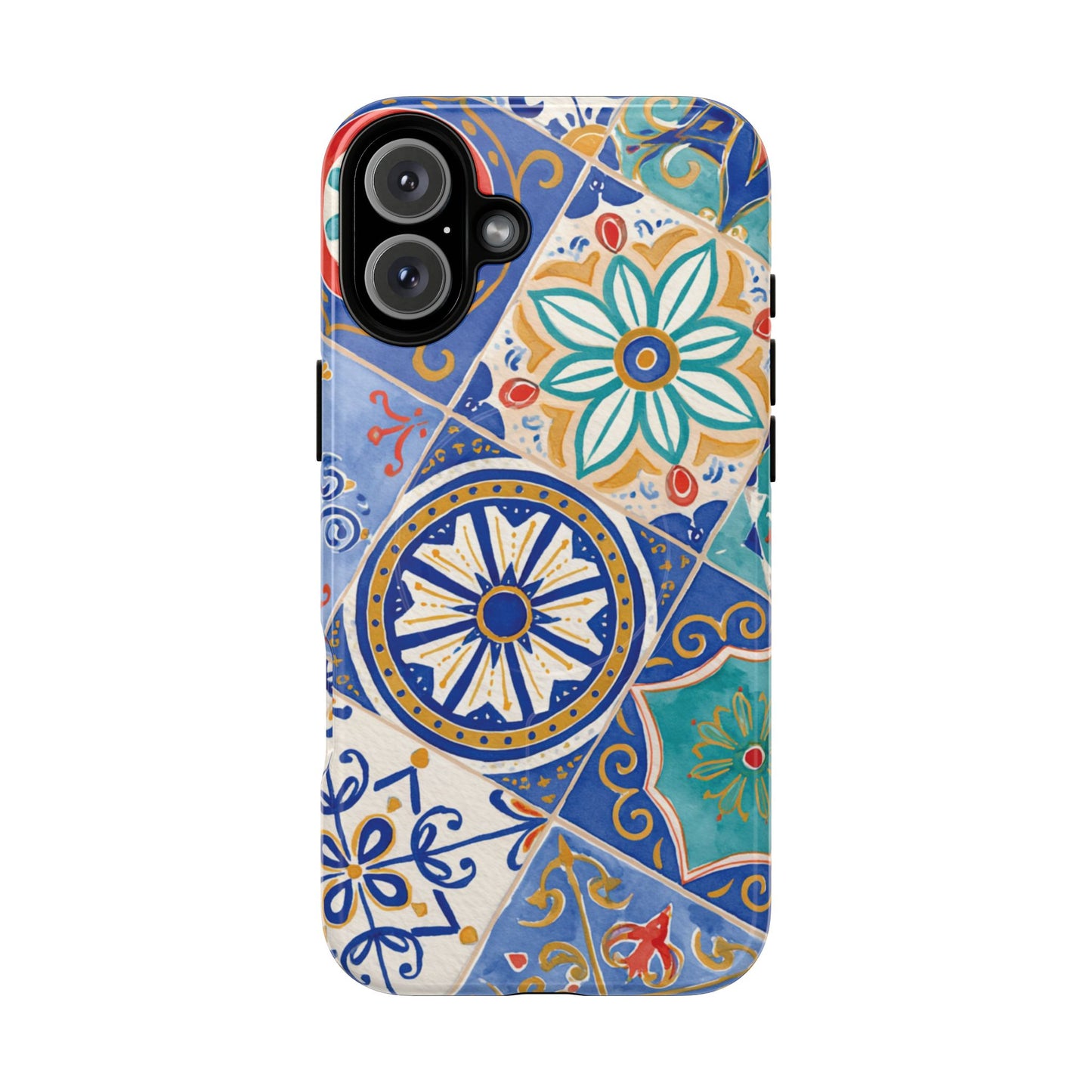 Mediterranean Tile Magnetic Phone Case — Blue Floral Mosaic Tough Case