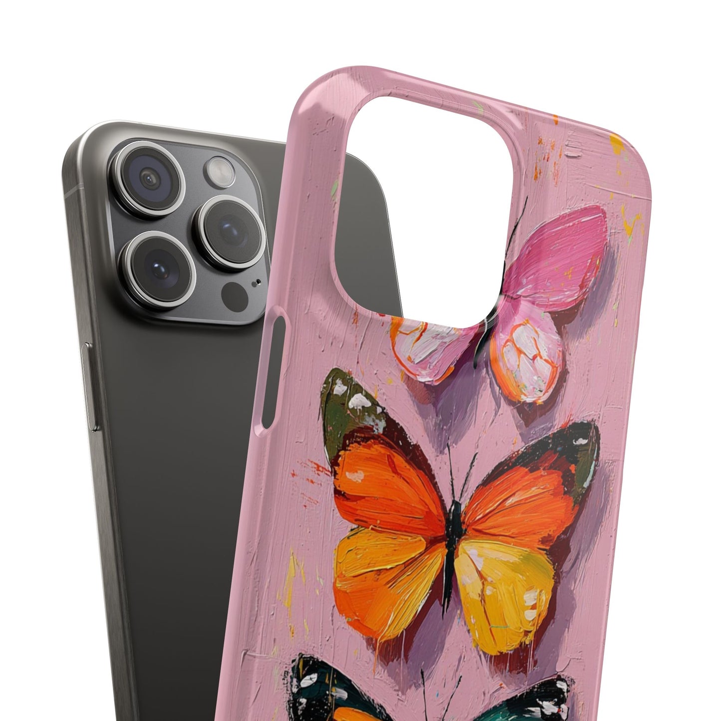 Pink Butterfly Snap Case Cover For iPhone and Samsung