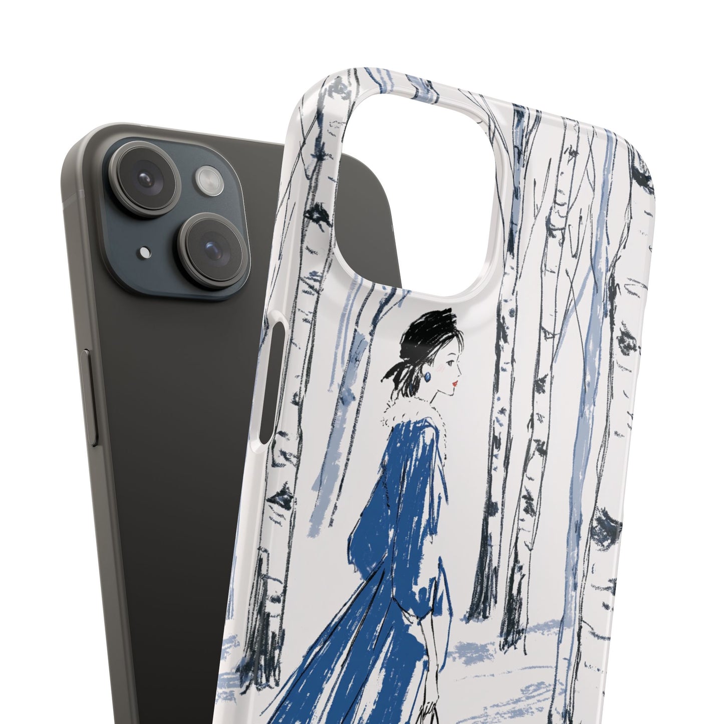 Birch Walk Phone Case — Stylish Blue Winter Illustration Snap Case