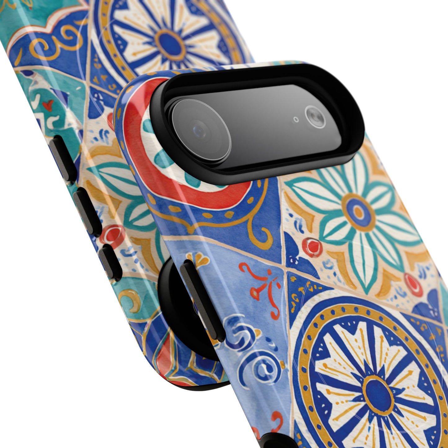 Mediterranean Tile Magnetic Phone Case — Blue Floral Mosaic Tough Case