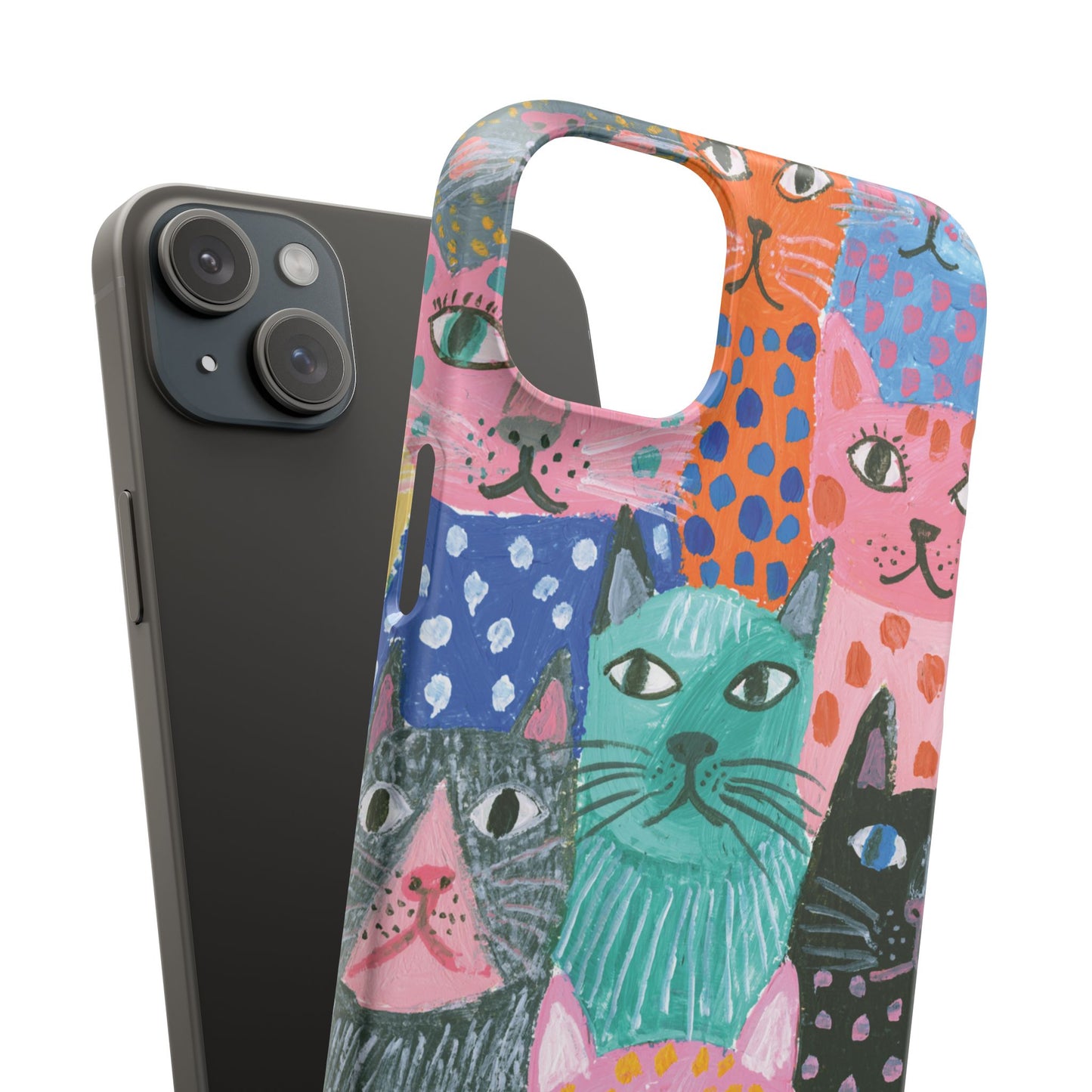 Colorful Cat Pattern Phone Case – Cute Multicolor Kitty Snap Case