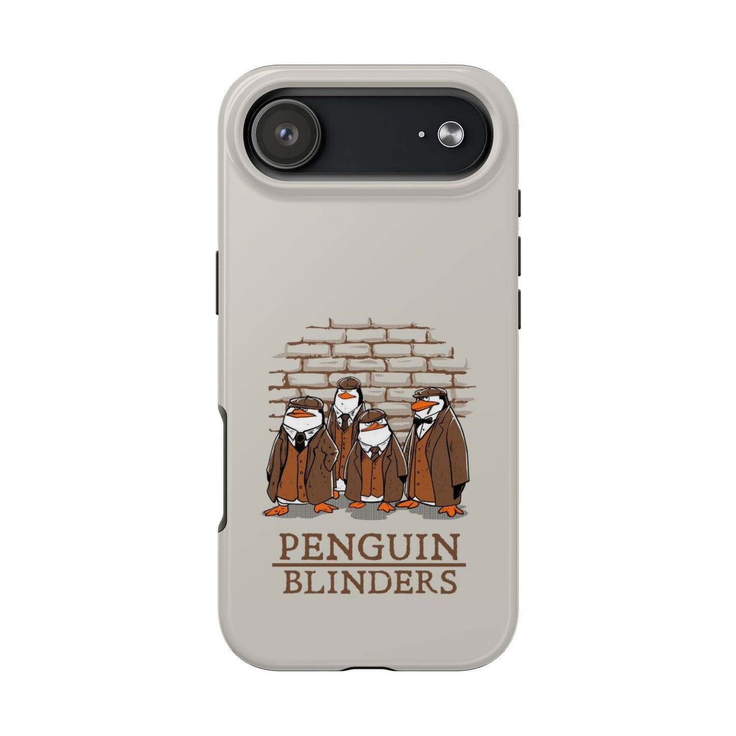 Penguin Blinders Vintage Grey Phone Case | iPhone 17 Tough Case