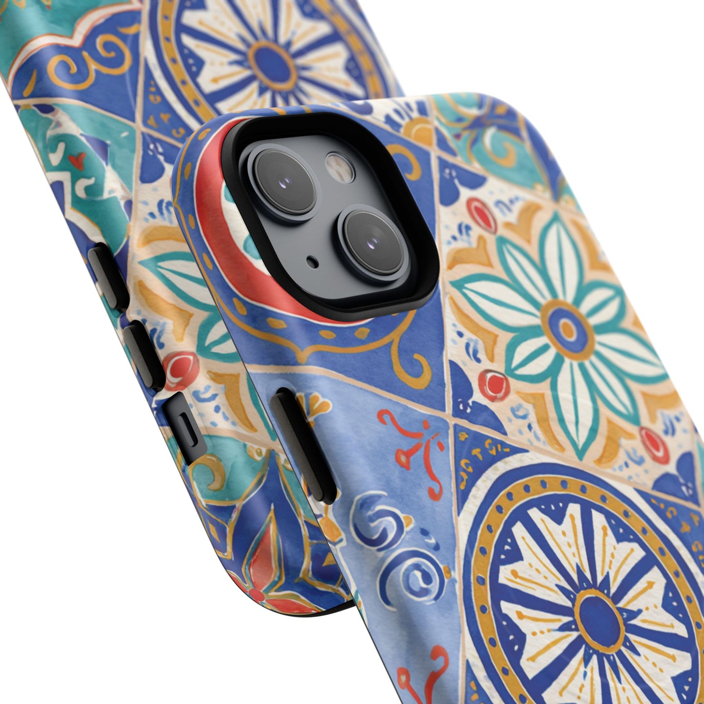 Mediterranean Tile Magnetic Phone Case — Blue Floral Mosaic Tough Case