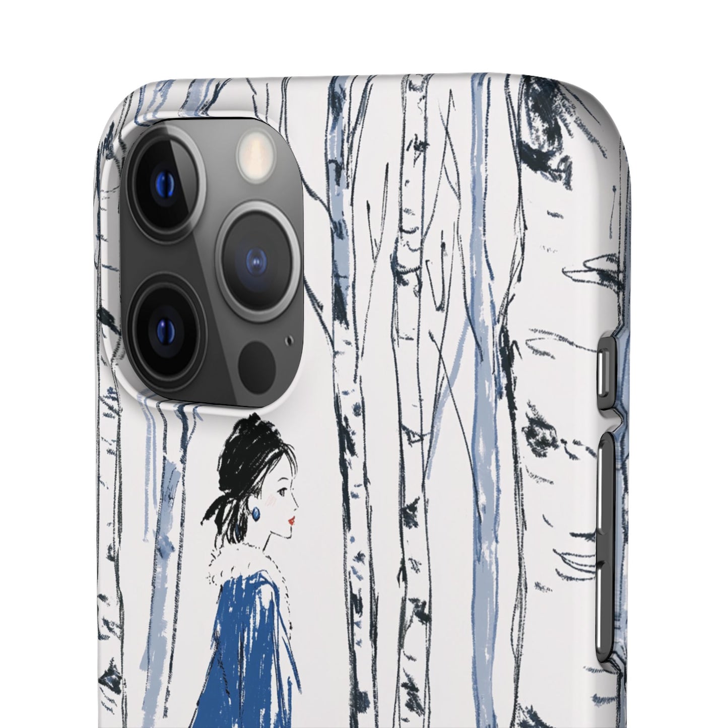 Birch Walk Phone Case — Stylish Blue Winter Illustration Snap Case