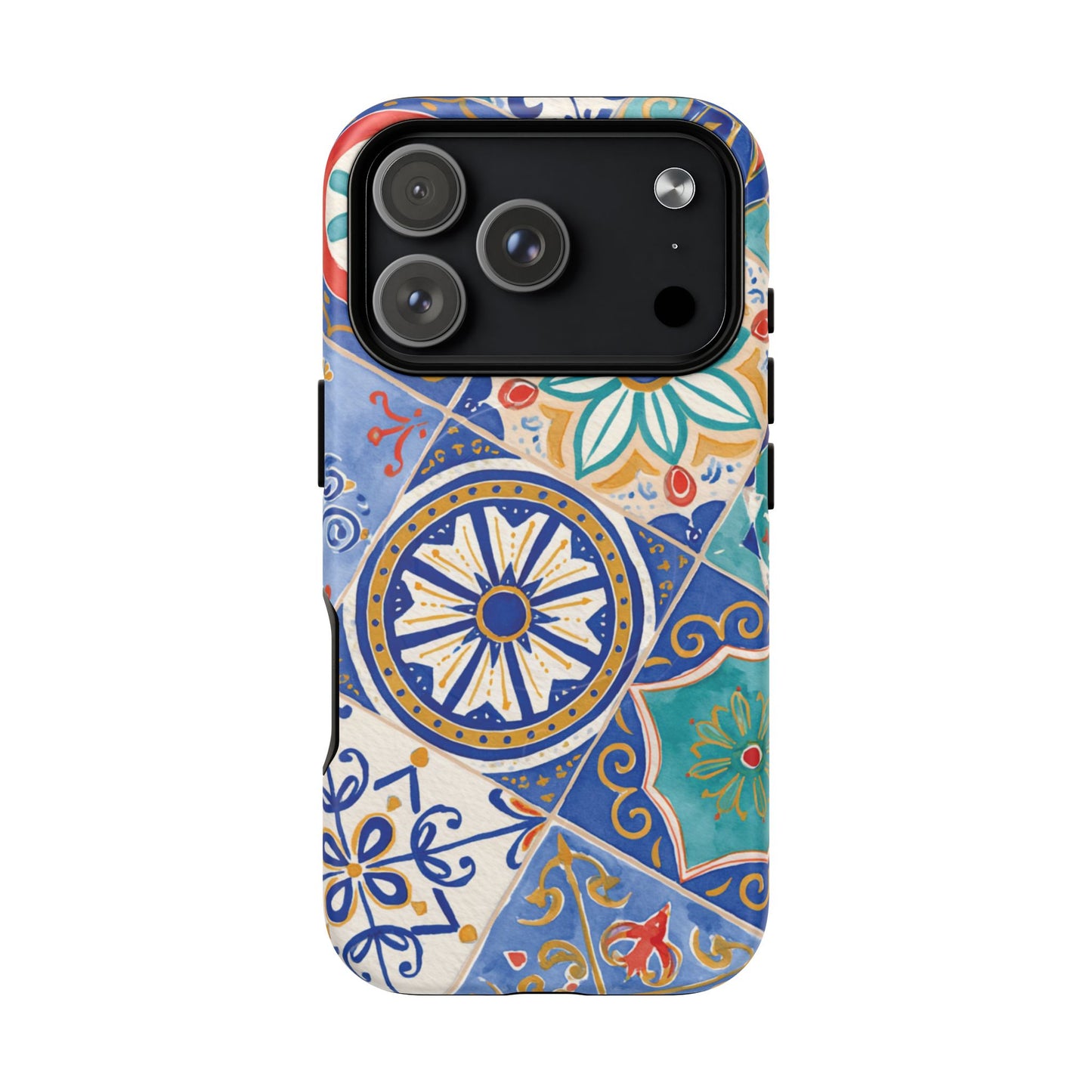 Mediterranean Tile Magnetic Phone Case — Blue Floral Mosaic Tough Case