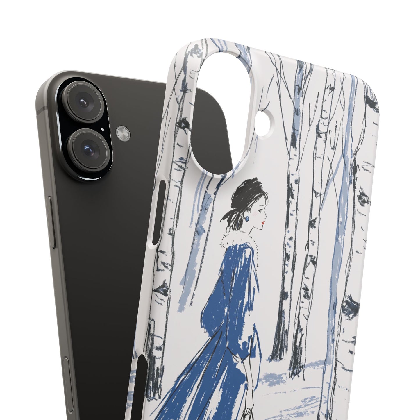 Birch Walk Phone Case — Stylish Blue Winter Illustration Snap Case