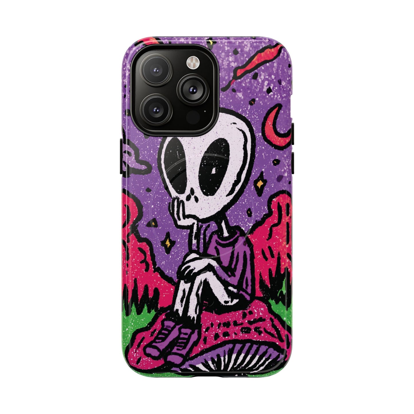 Alien Mushroom Phone Case — Cute Skeletal Space Illustration Tough Magnetic Case