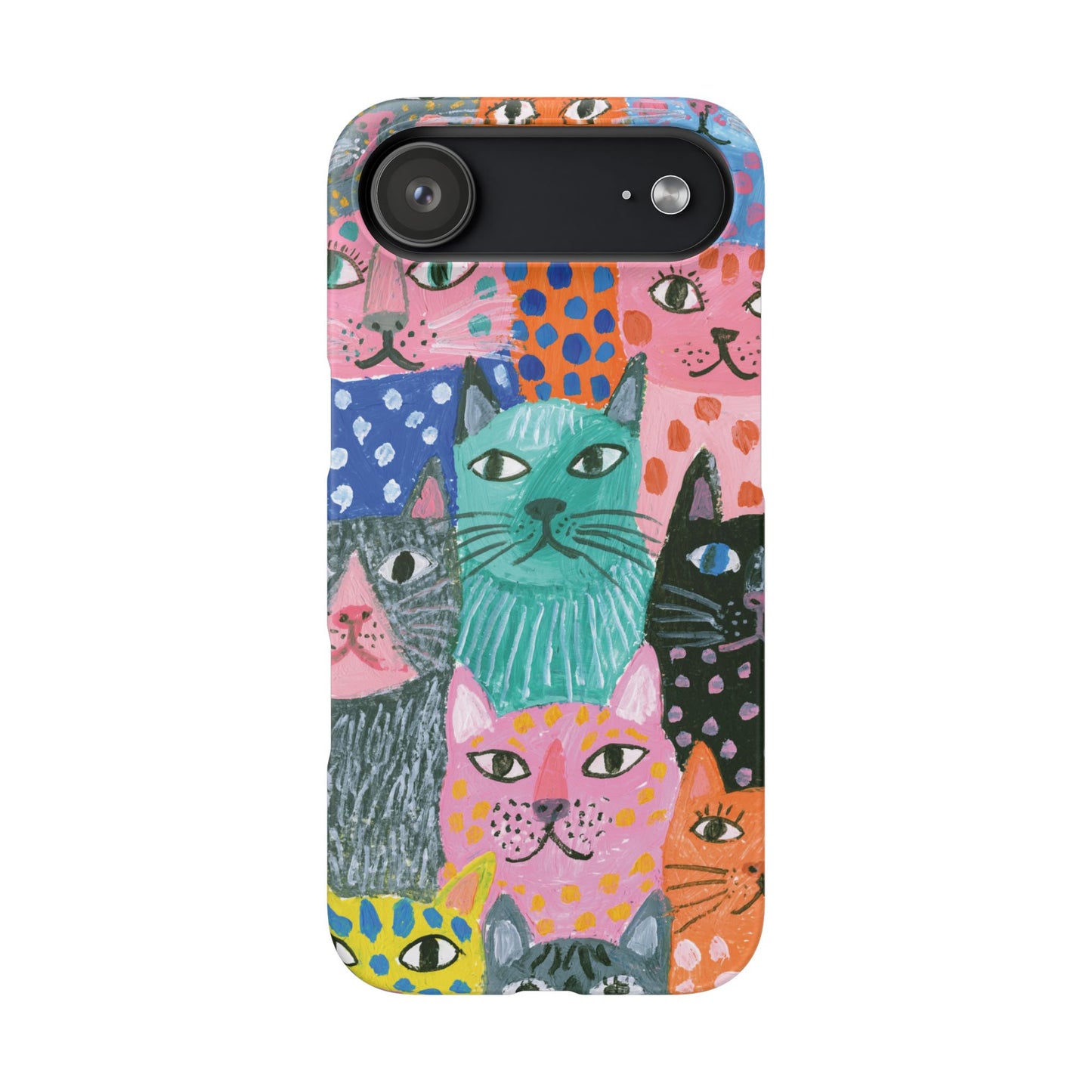 Colorful Cat Pattern Phone Case – Cute Multicolor Kitty Snap Case