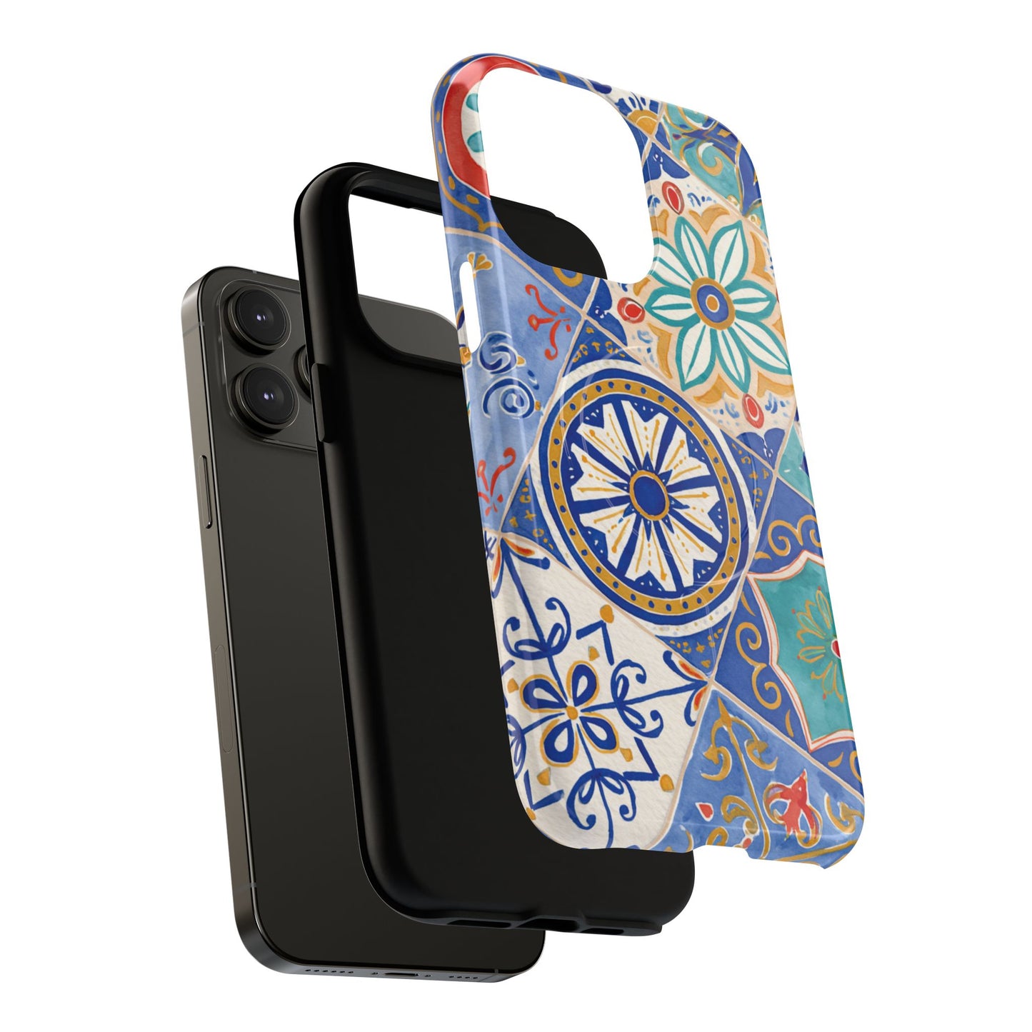 Mediterranean Tile Magnetic Phone Case — Blue Floral Mosaic Tough Case