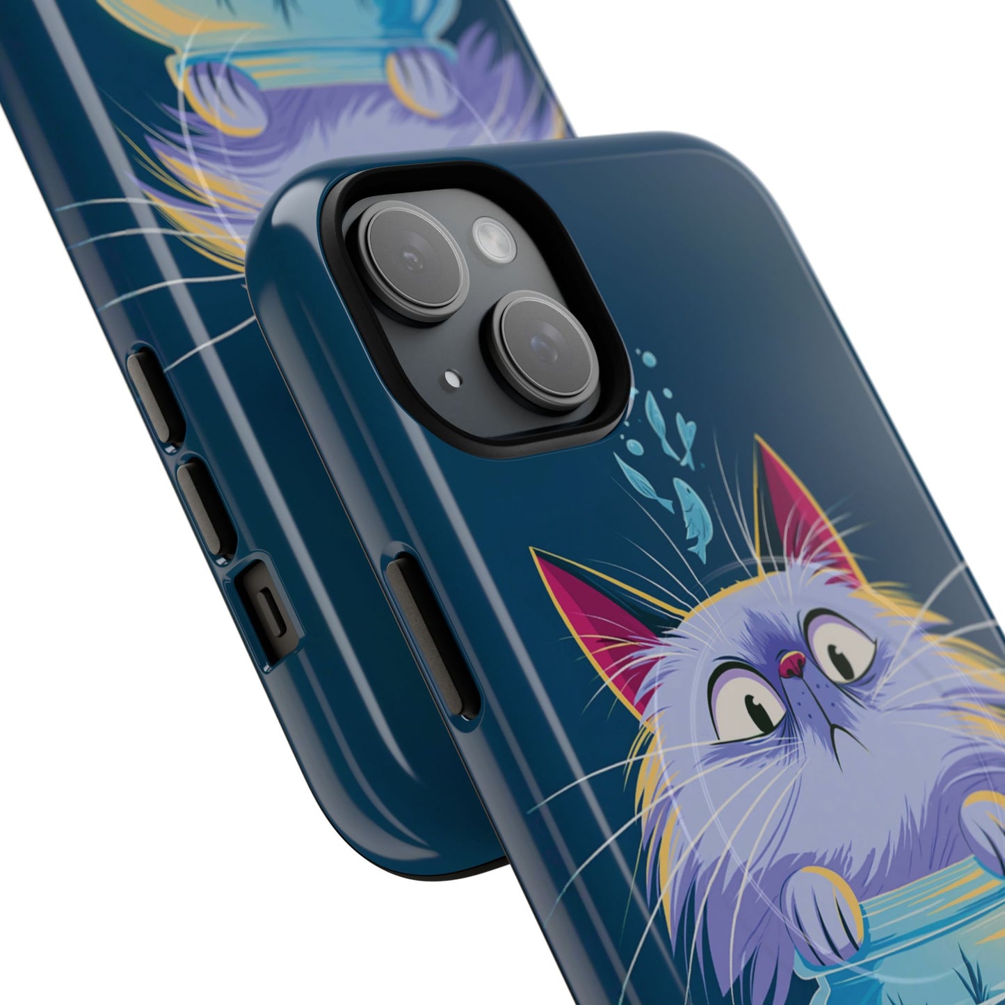 Magnetic Tough Phone Case — Playful Cat & Goldfish Illustration