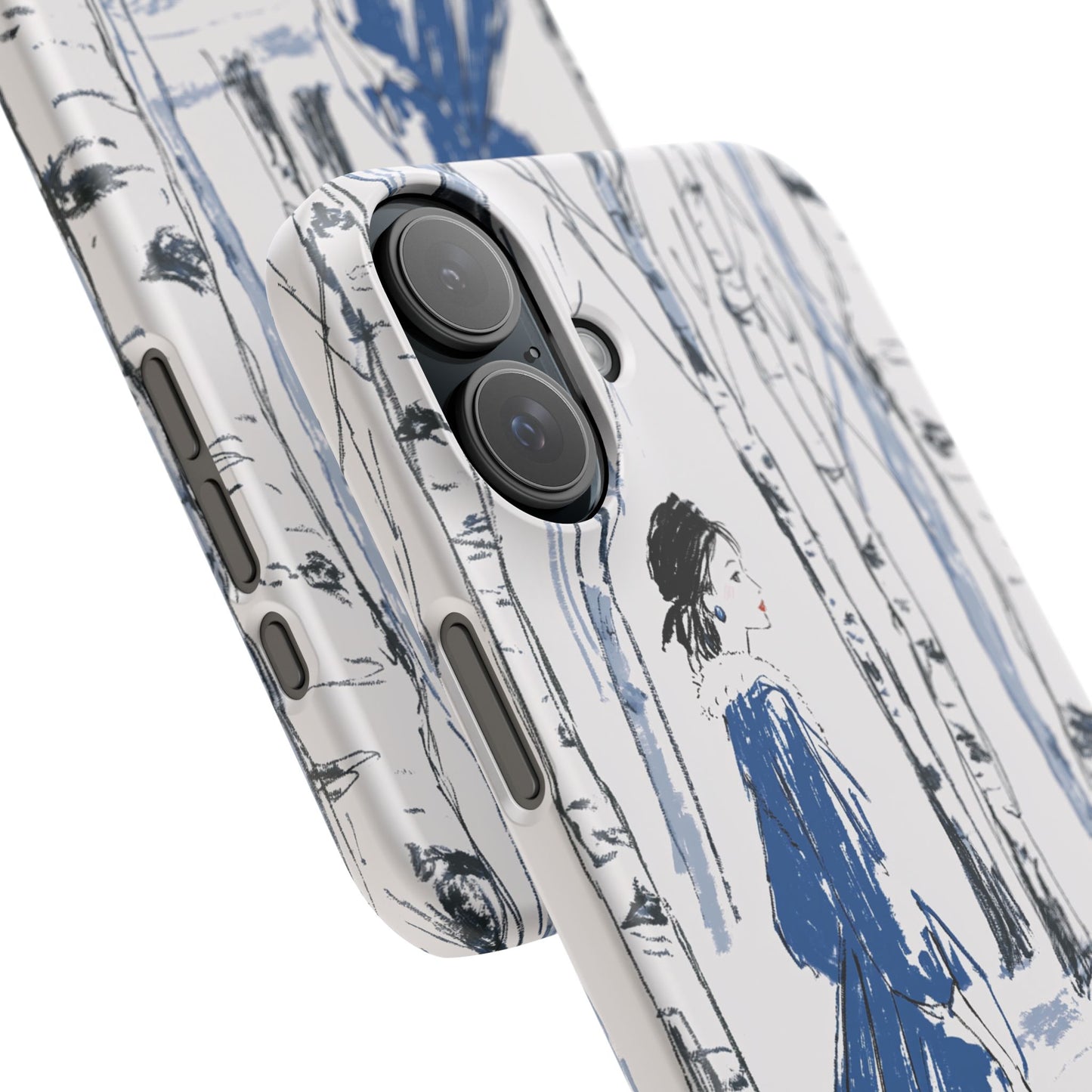 Birch Walk Phone Case — Stylish Blue Winter Illustration Snap Case