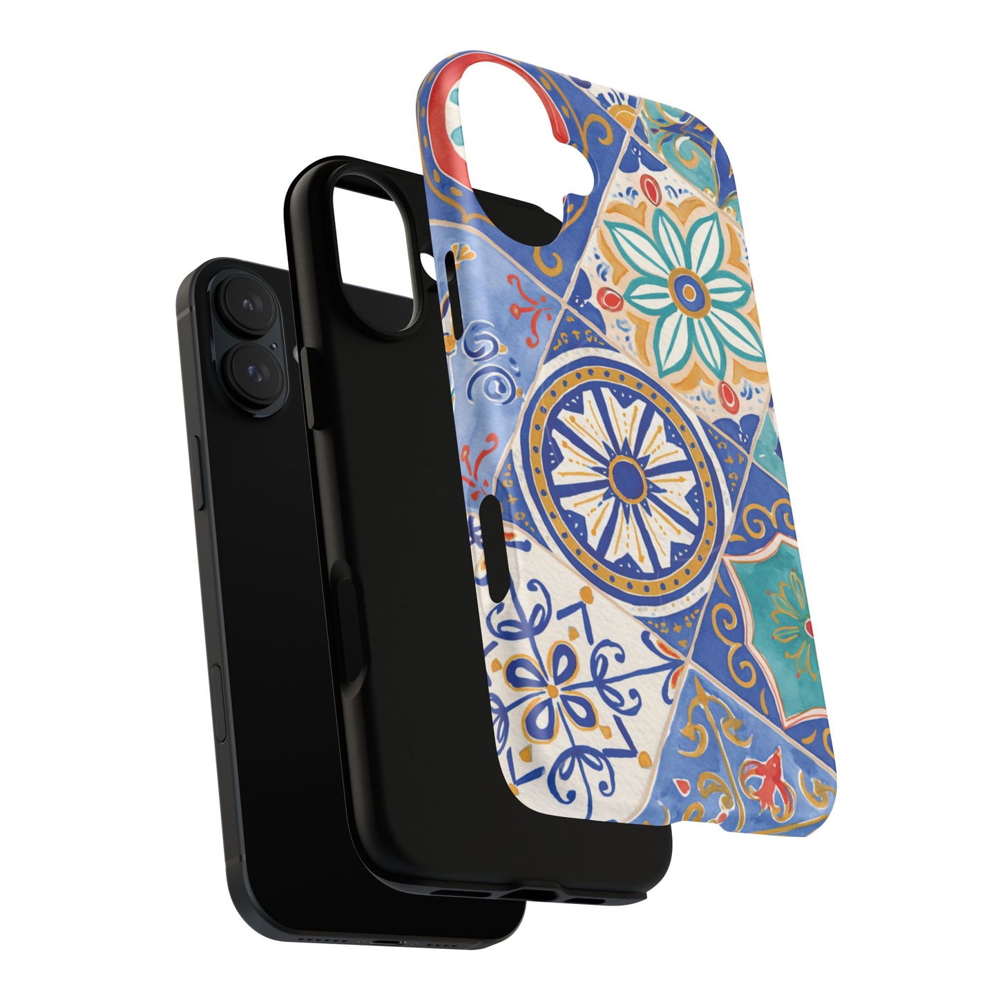 Mediterranean Tile Magnetic Phone Case — Blue Floral Mosaic Tough Case