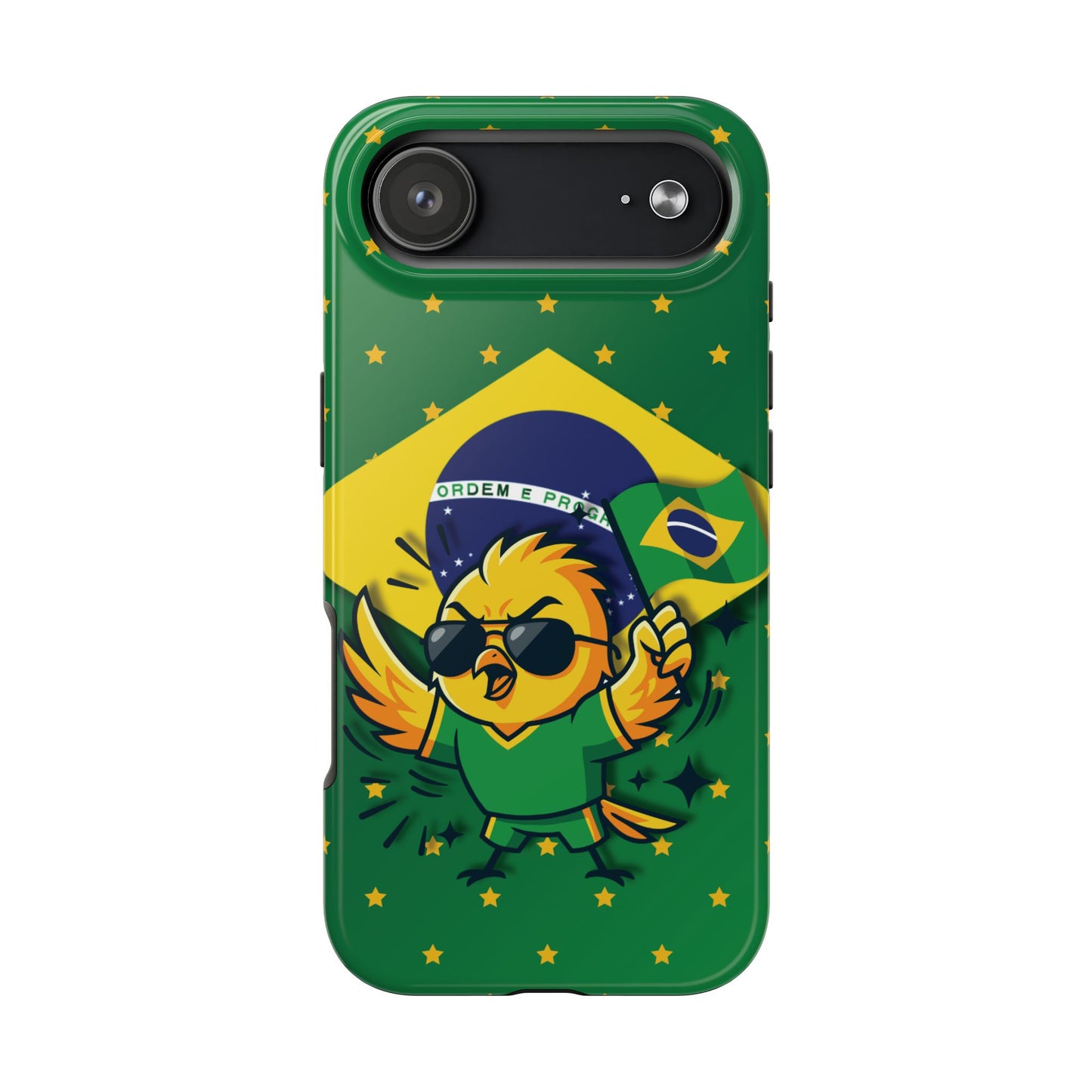 Brazil Flag Tough Phone Case — Cool Cartoon Bird with 'Ordem e Progresso' Design