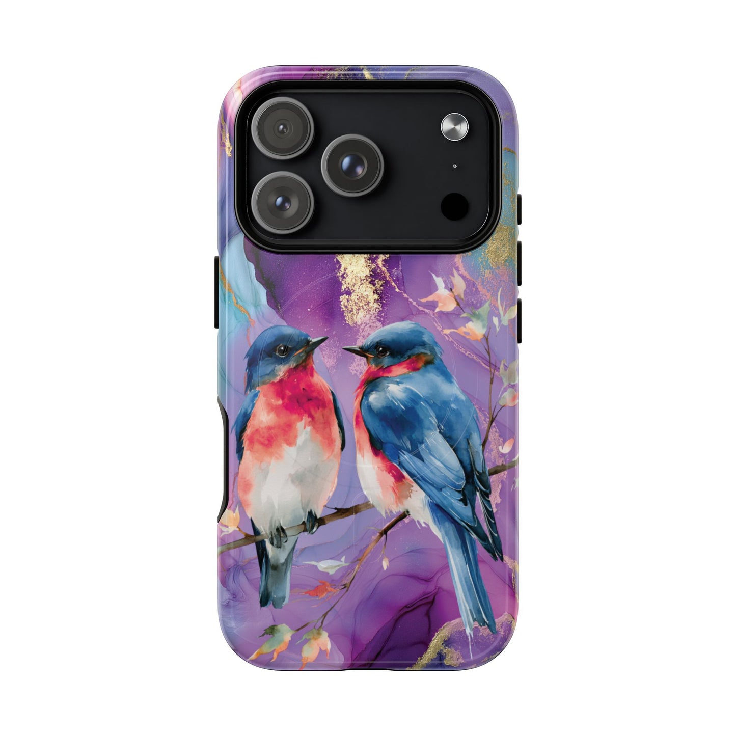Bird Pair Tough Magnetic Phone Case — Purple Watercolor Floral Design