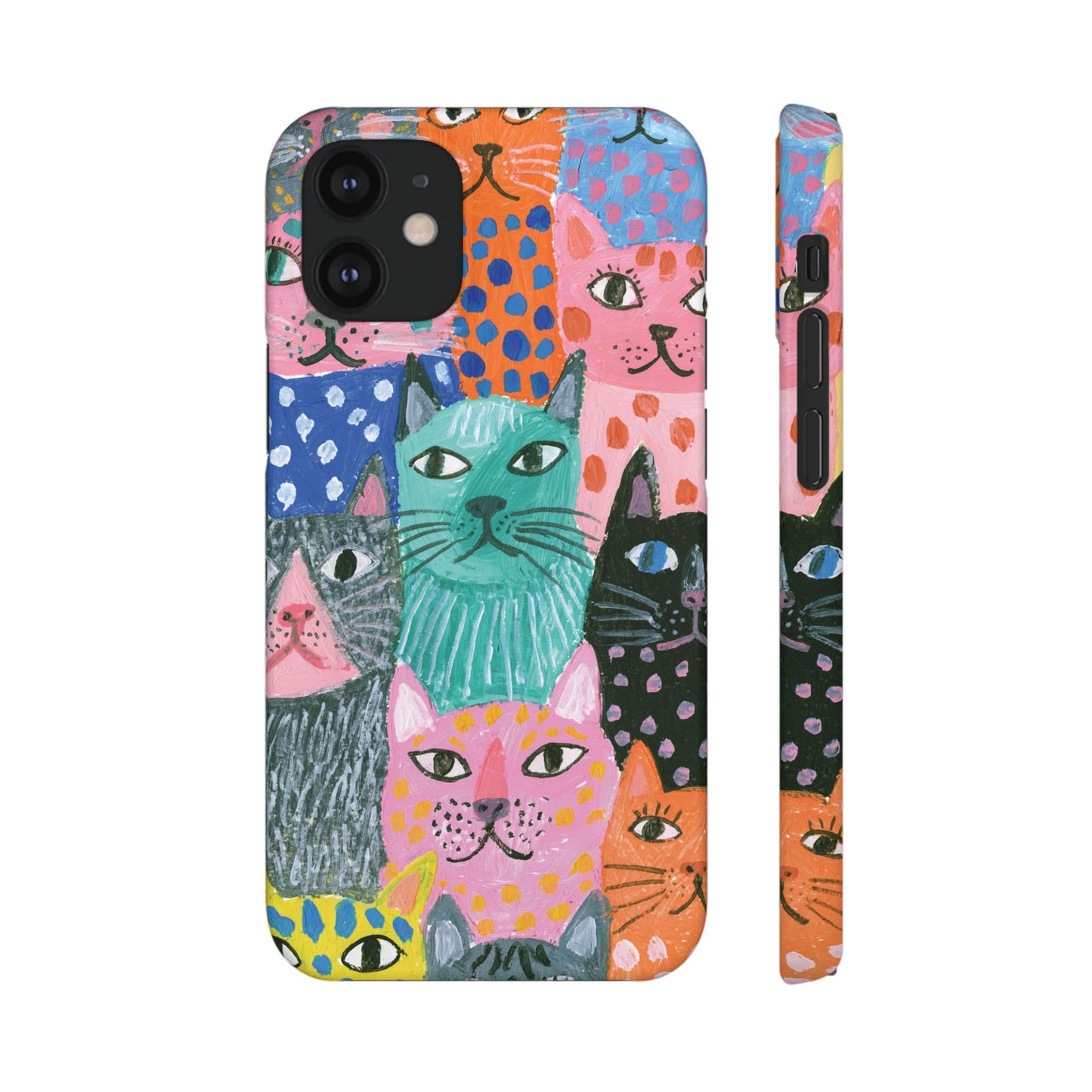 Colorful Cat Pattern Phone Case – Cute Multicolor Kitty Snap Case