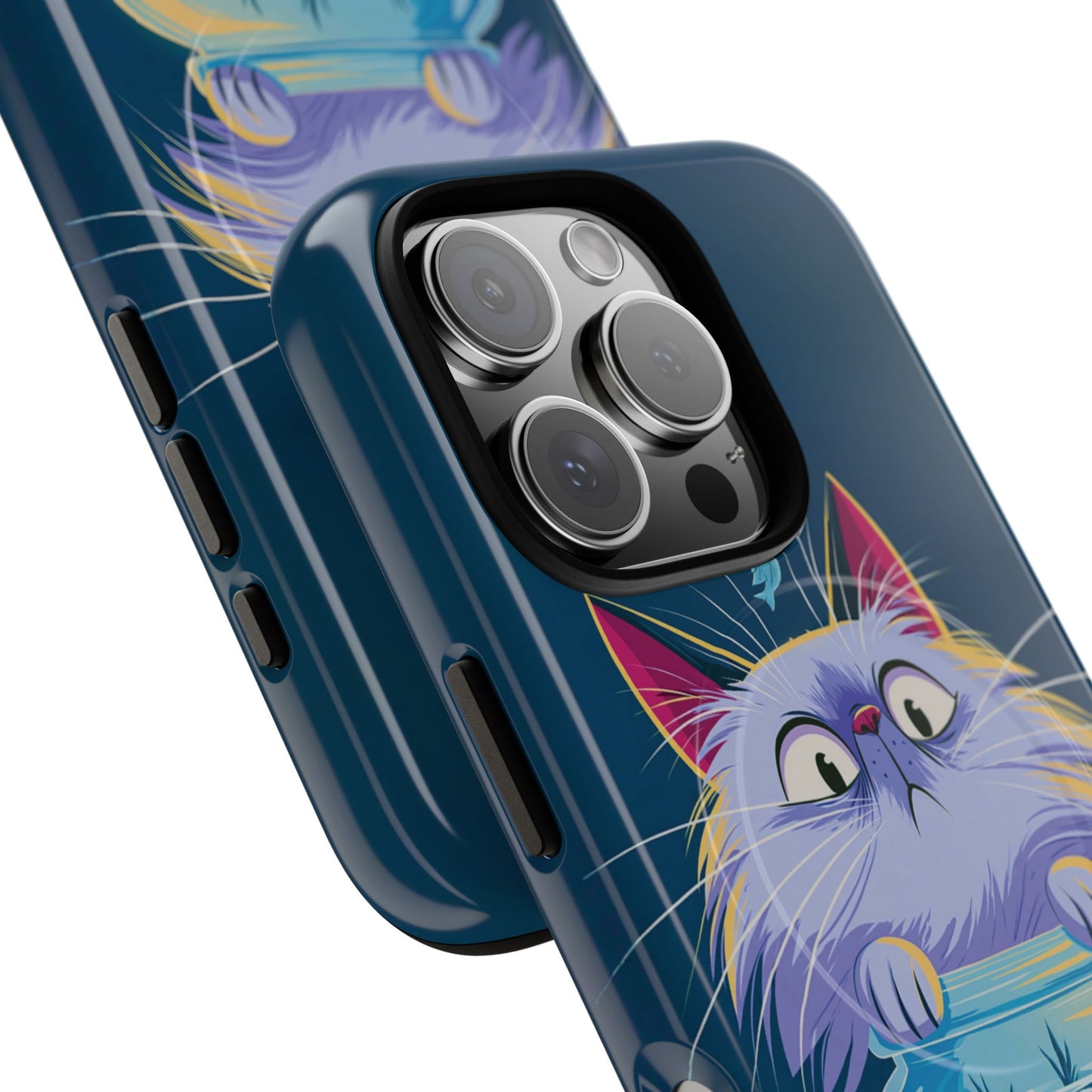 Magnetic Tough Phone Case — Playful Cat & Goldfish Illustration