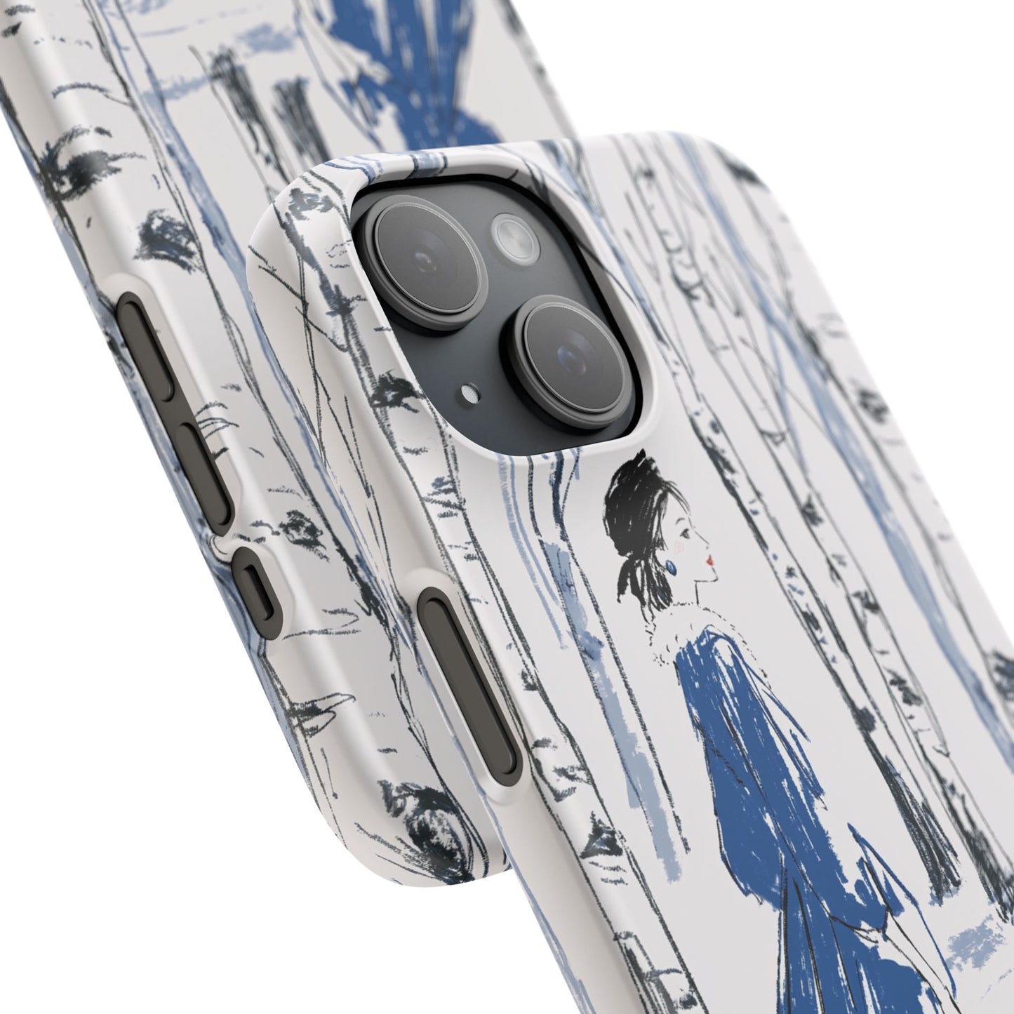 Birch Walk Phone Case — Stylish Blue Winter Illustration Snap Case
